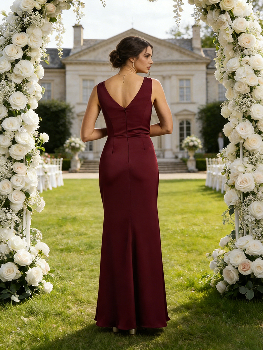 Satin Scoop Sleeveless Mother of the Bride Dresses