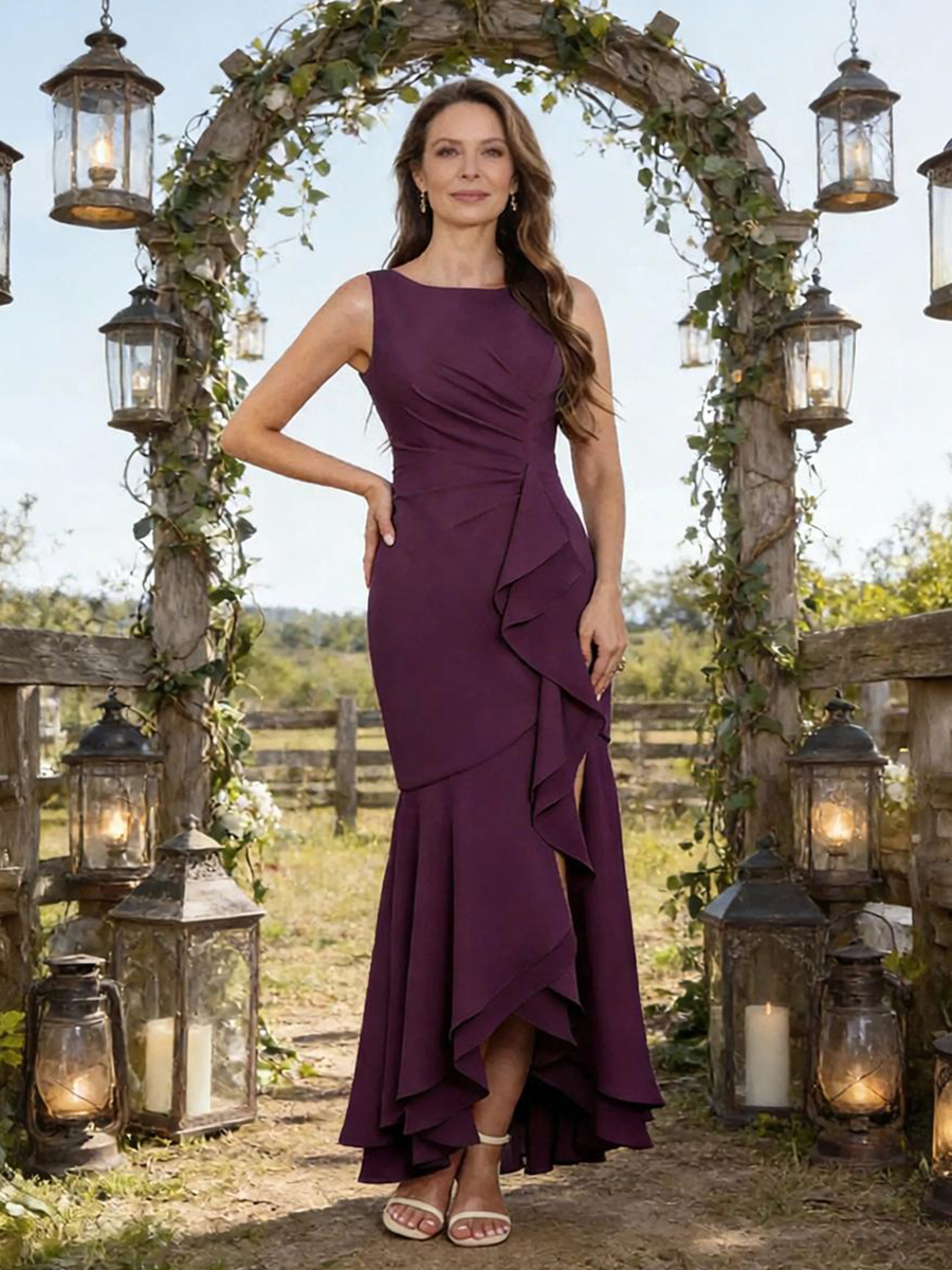 Chiffon Mermaid Pleated Mother of the Bride Dresses