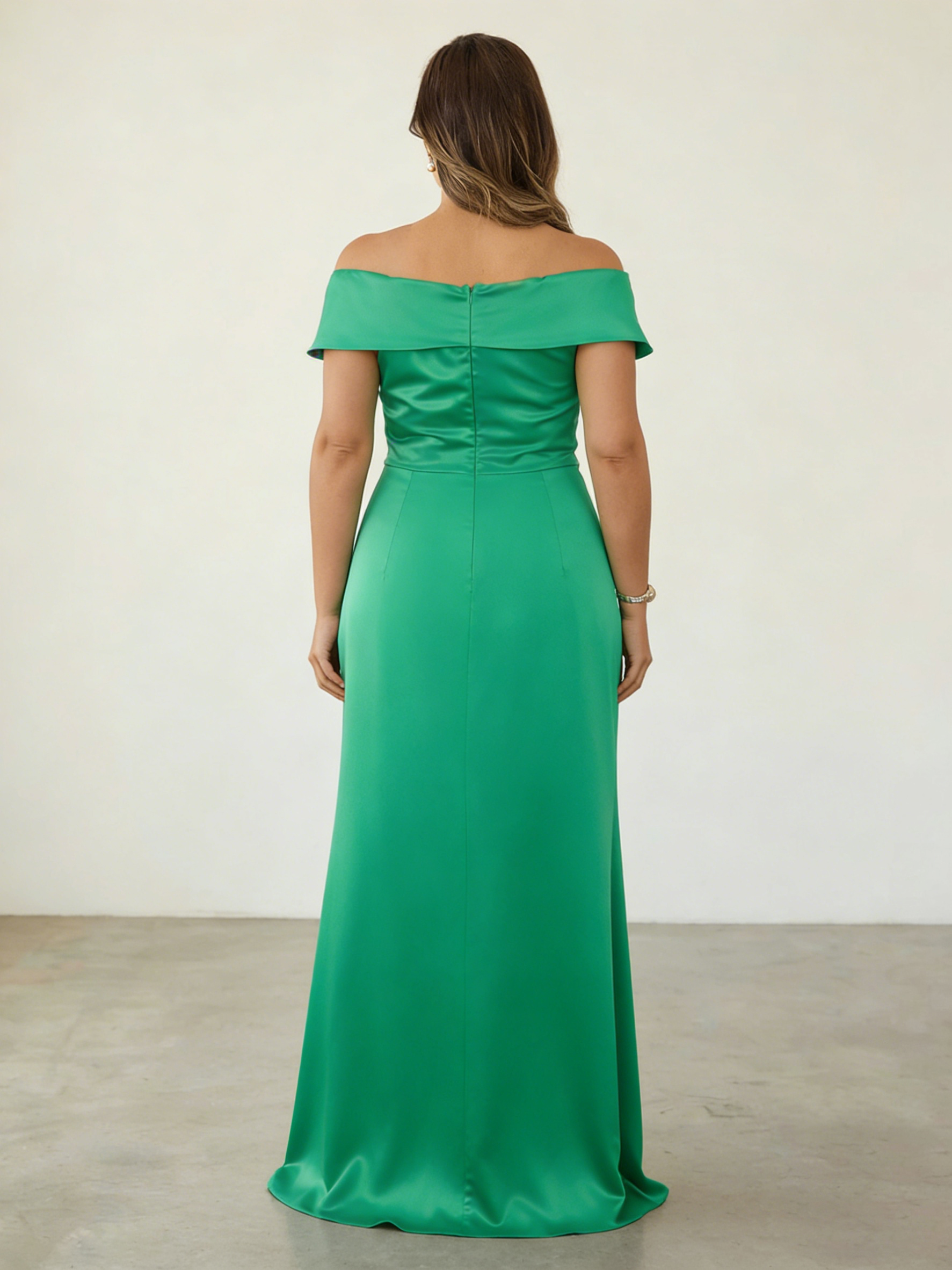 Satin Ruffle Off Shoulder Mother of the Bride Dresses