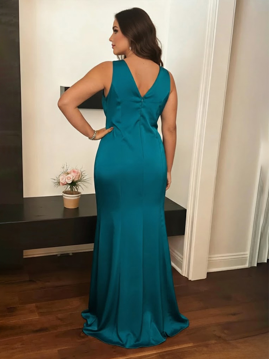 Satin V Neck Ruffles Mother of the Bride Dresses