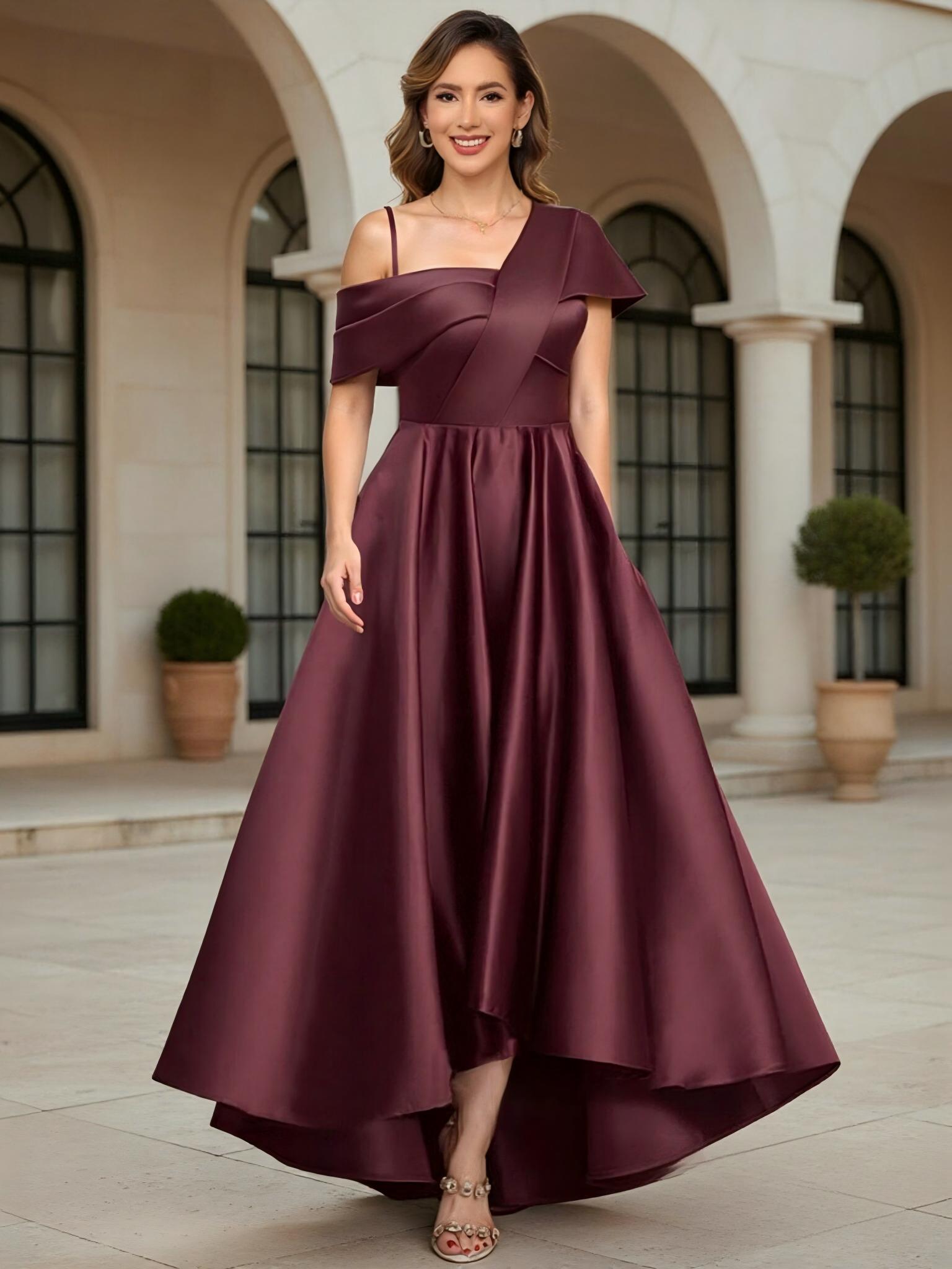 One Shoulder Long Satin Mother of the Bride Dress