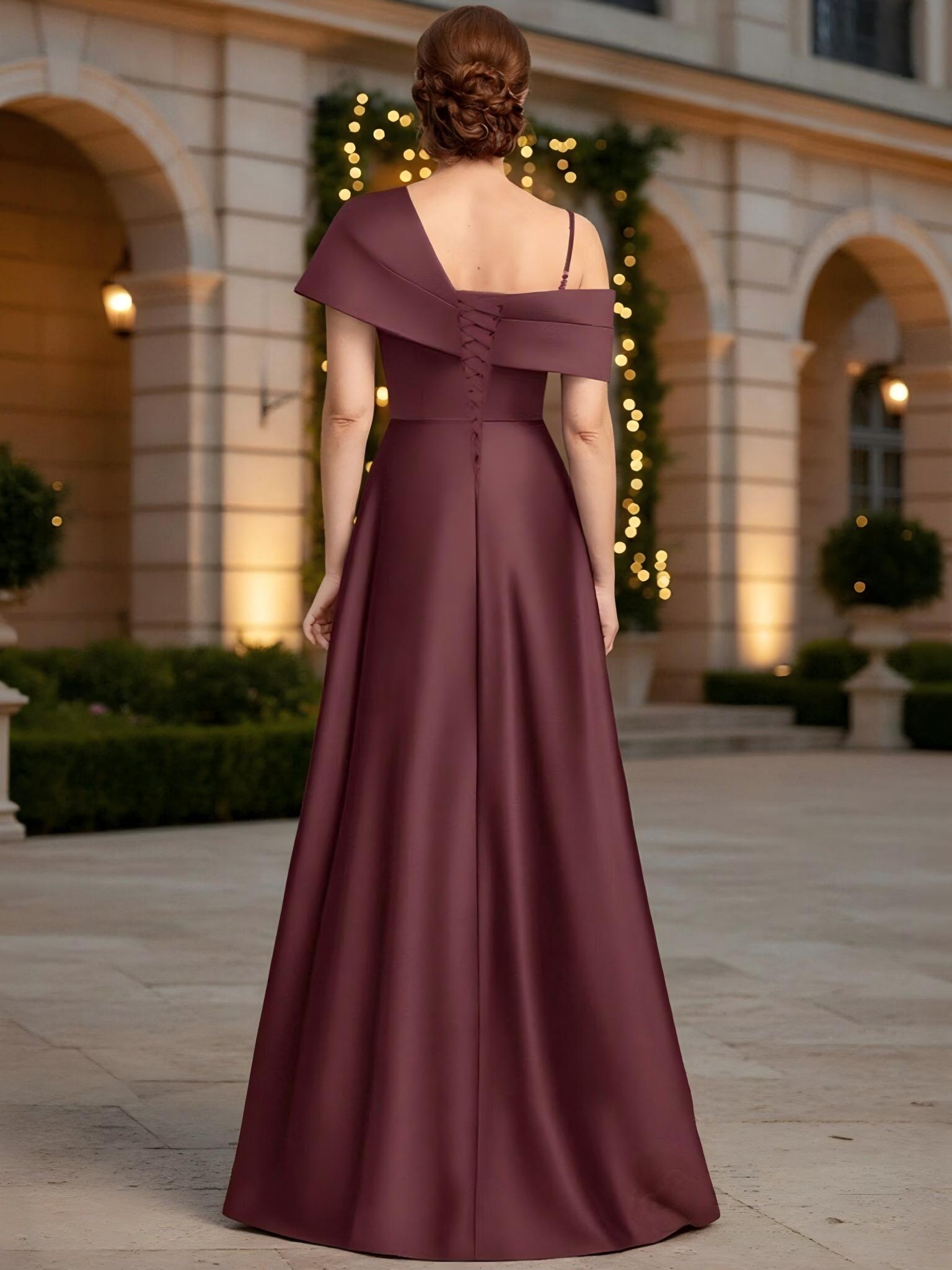 One Shoulder Long Satin Mother of the Bride Dress