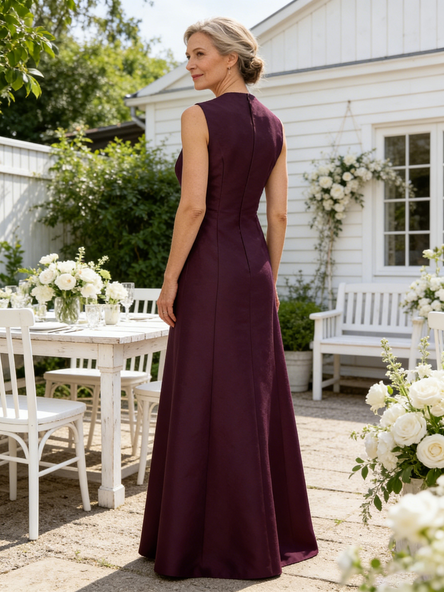 Satin High Neck Long Mother of the Bride Dresses with Pockets