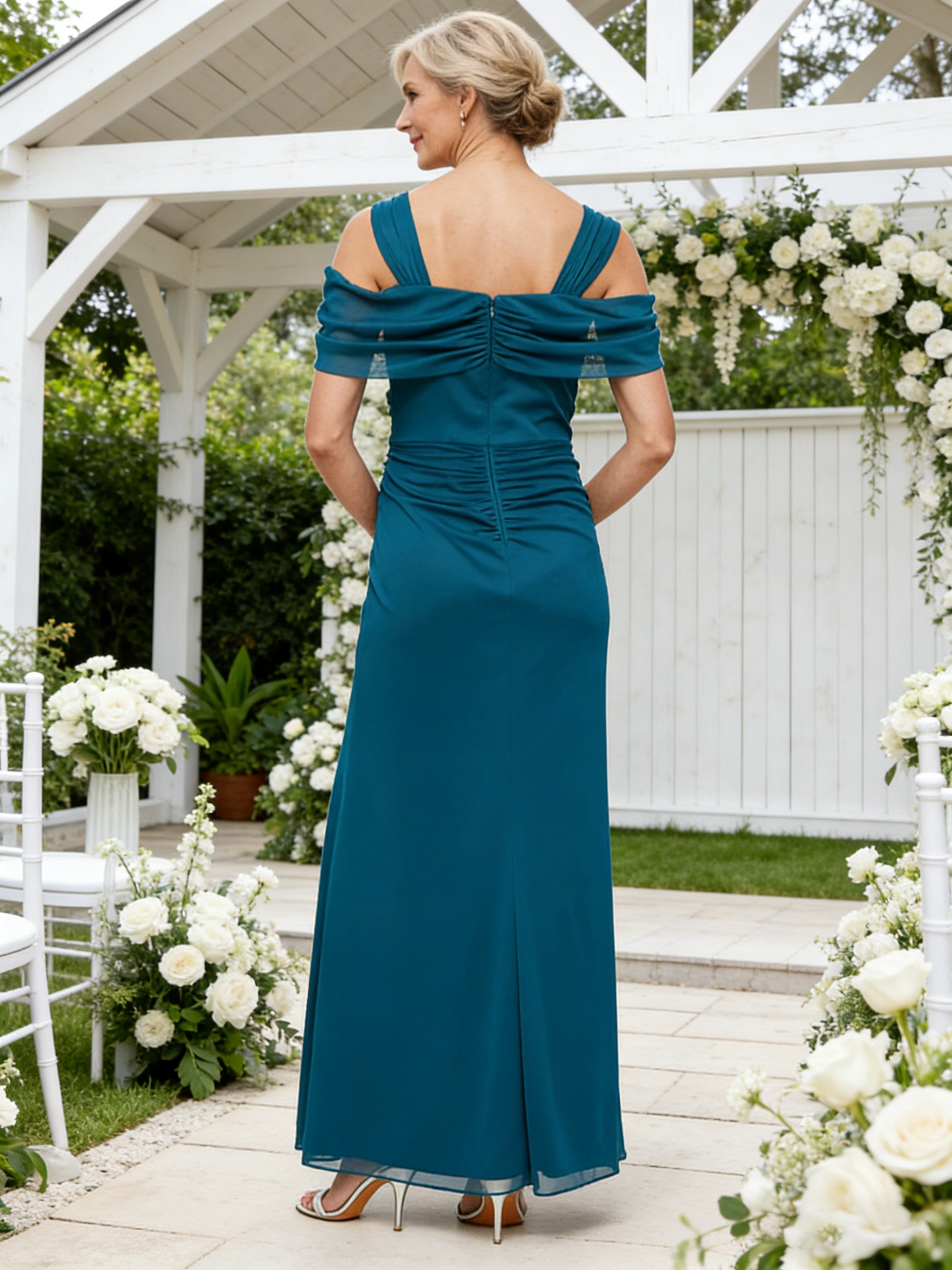 Chiffon Off Shoulder Embroidery Mother of the Bride Dresses with Slit