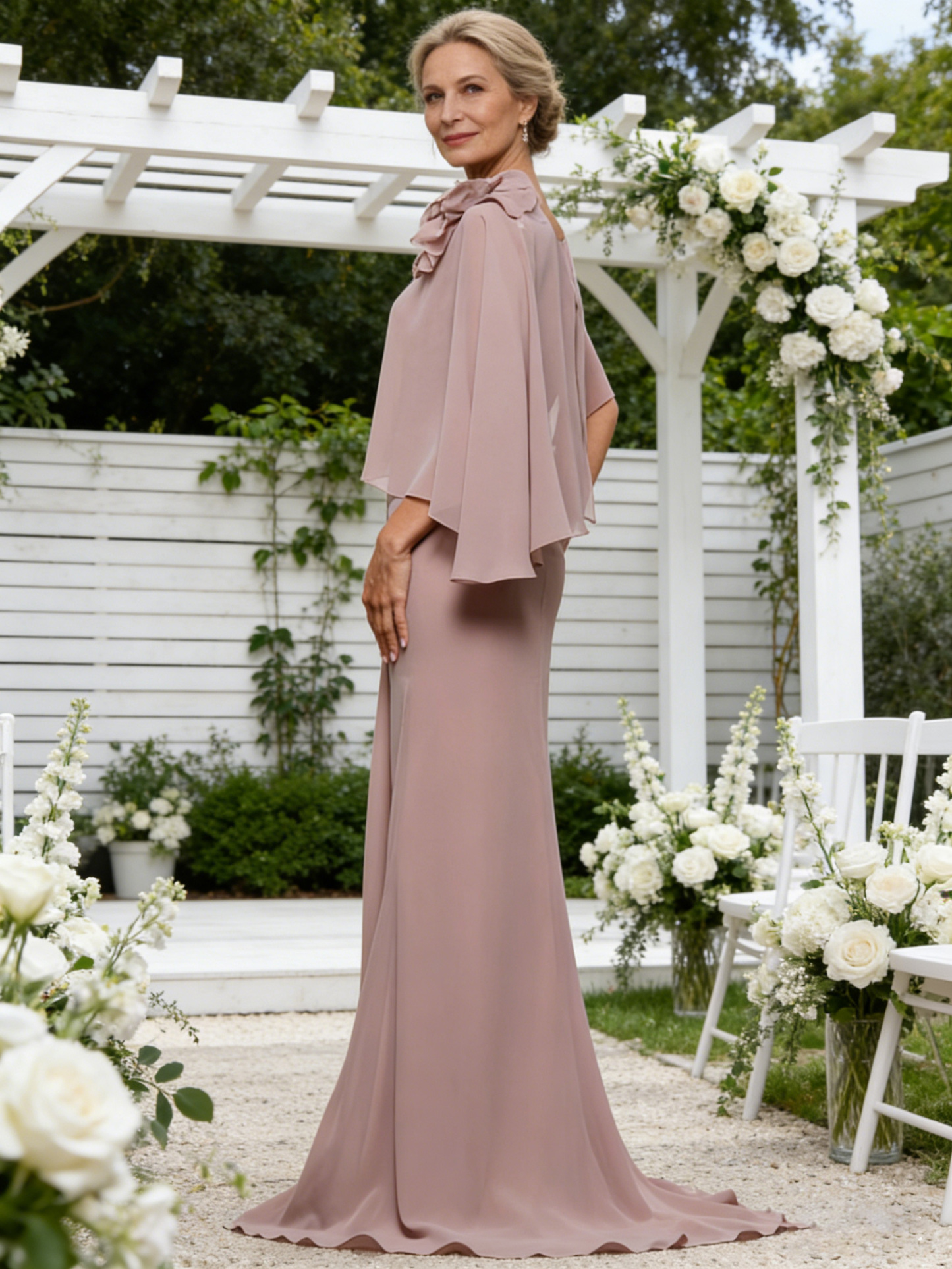 Flower Chiffon Round Mother of the Bride Dresses