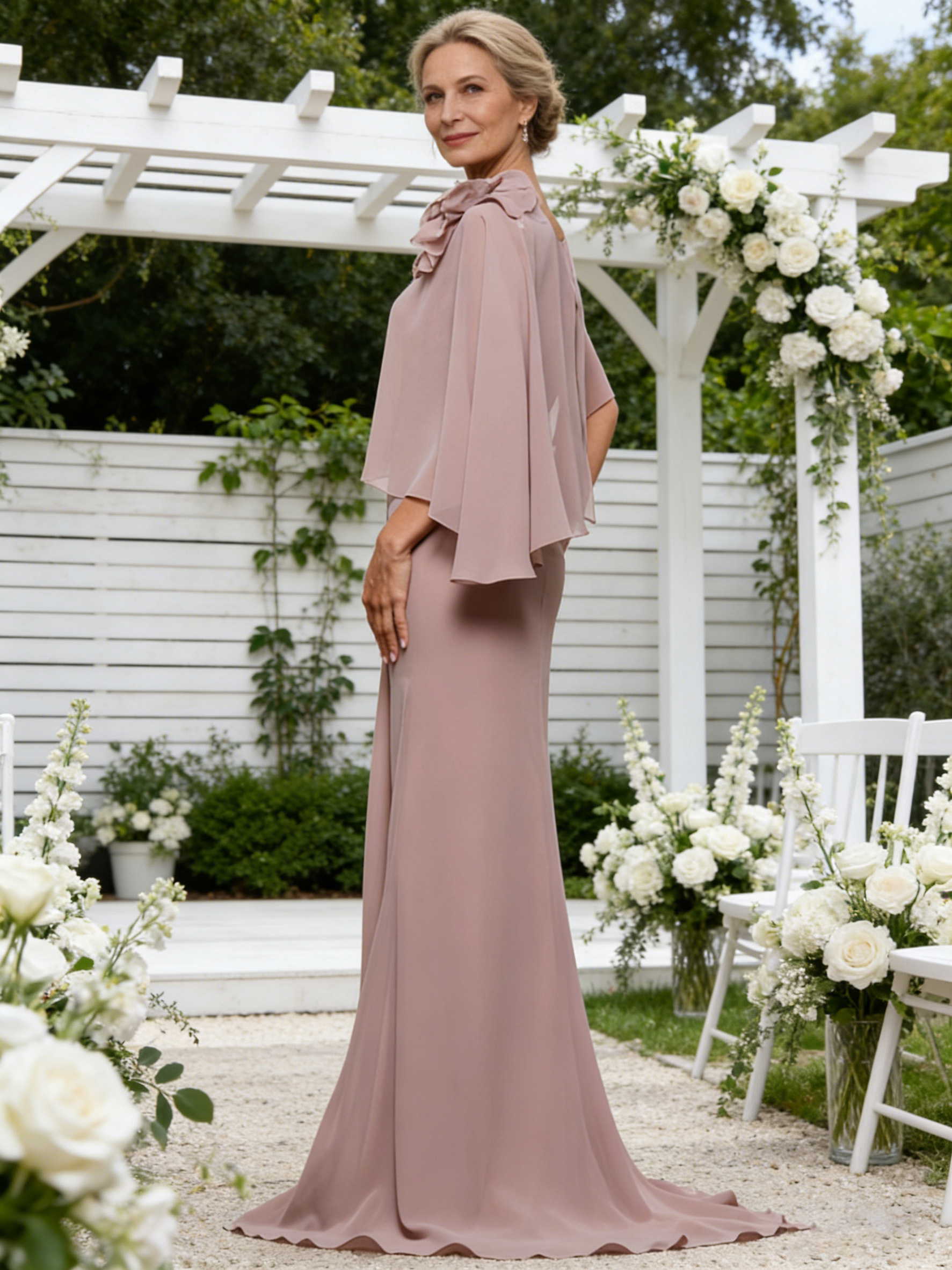 Flower Chiffon Round Mother of the Bride Dresses