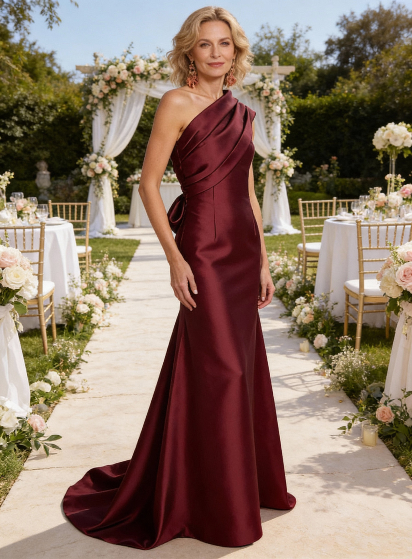 Satin One Shoulder Mermaid Mother of the Bride Dress