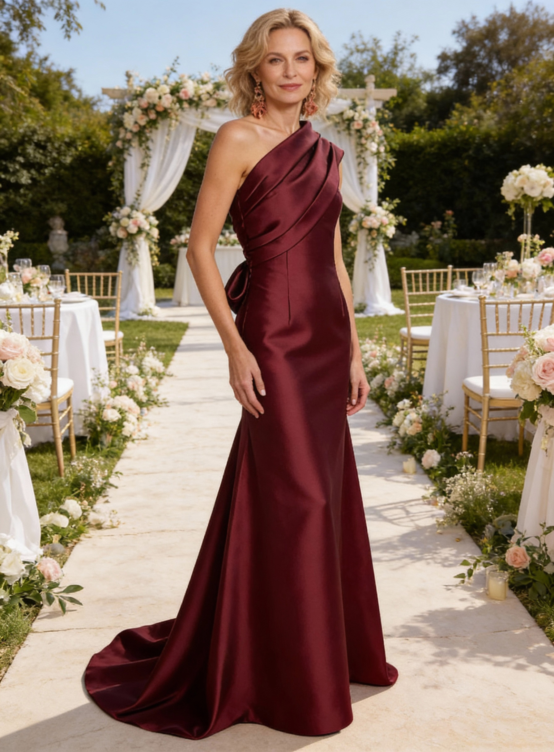 Satin One Shoulder Mermaid Mother of the Bride Dress
