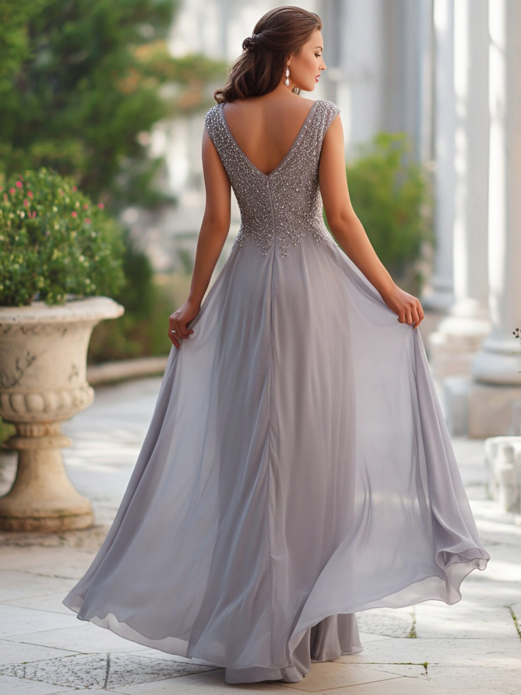 Lace Appliques Chiffon V Neck Mother of the Bride Dresses