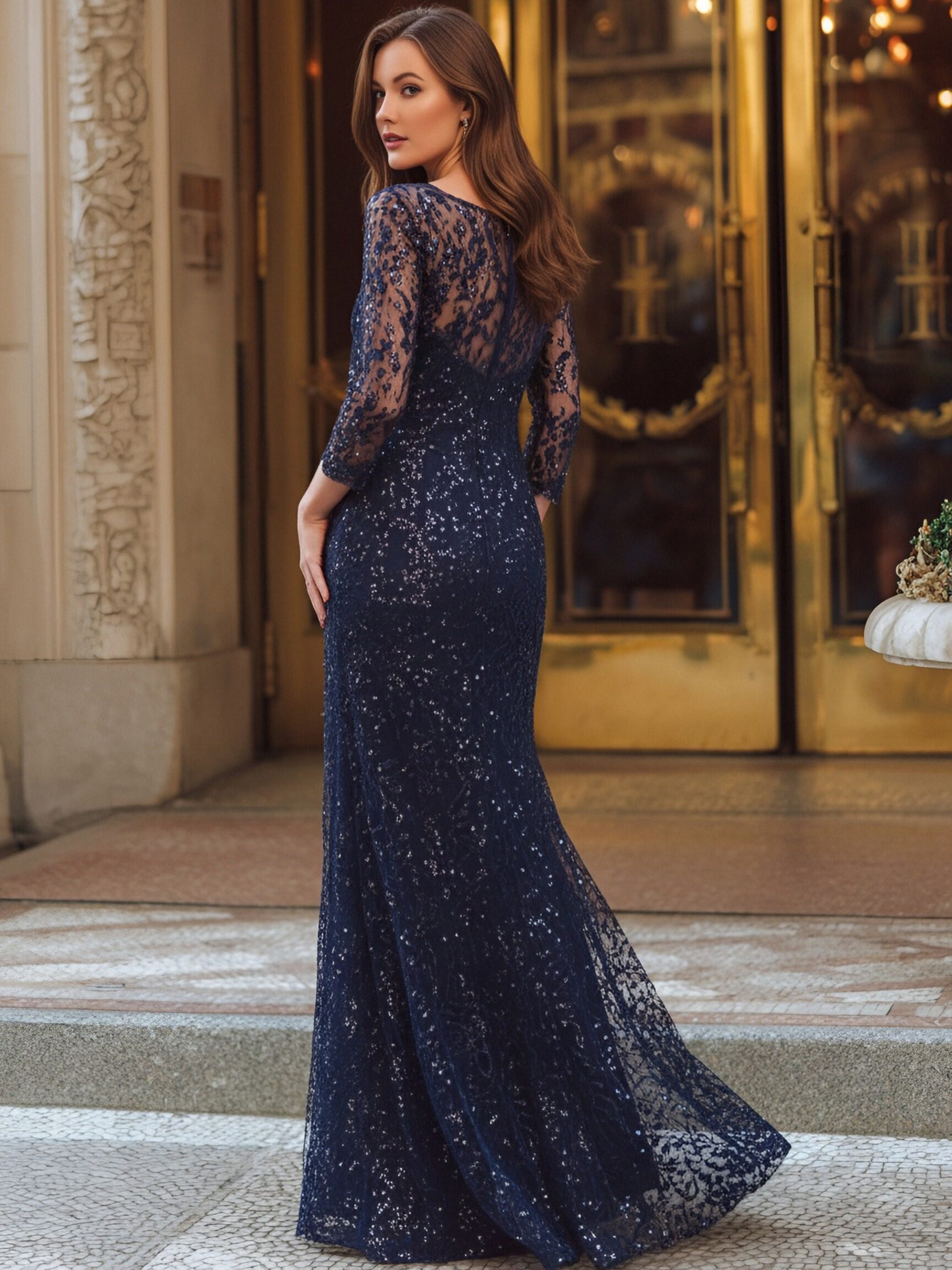 3/4 Sleeves Lace Beading Scoop Mother of the Bride Dresses