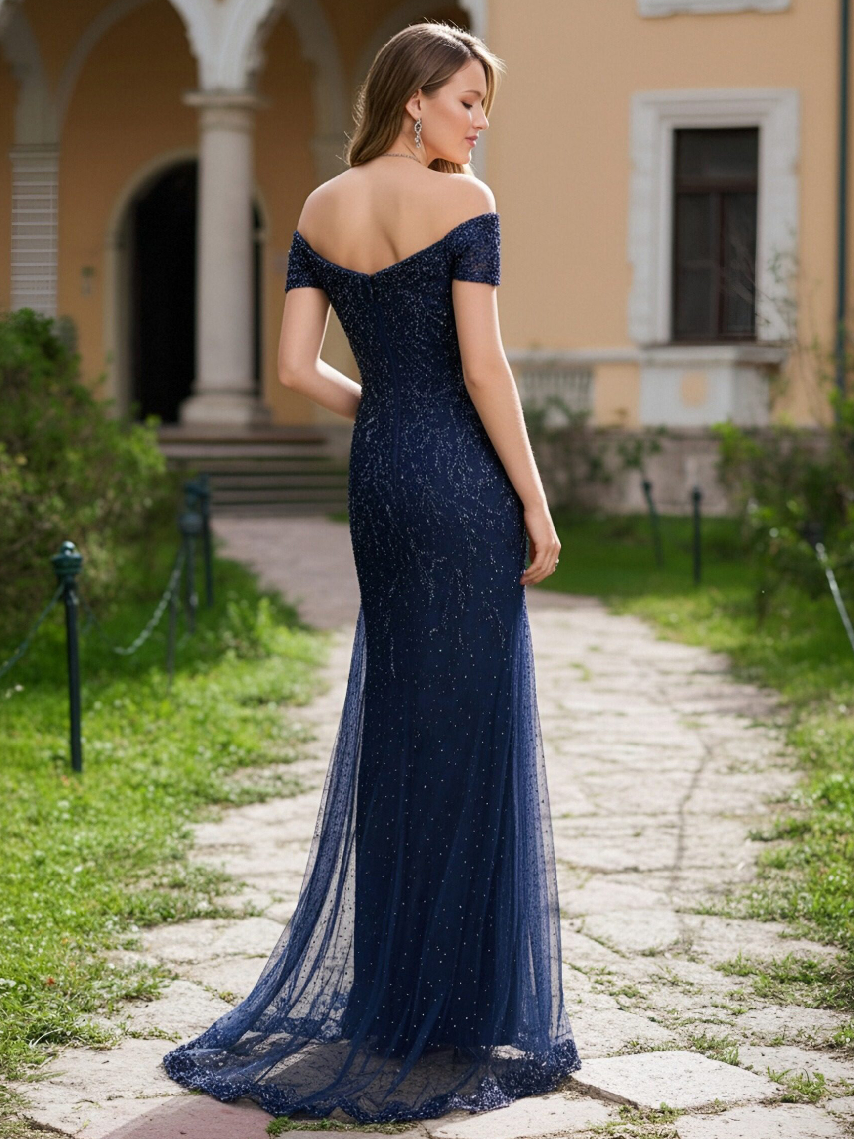 Off Shoulder Lace Beading Long Mother of the Bride Dresses