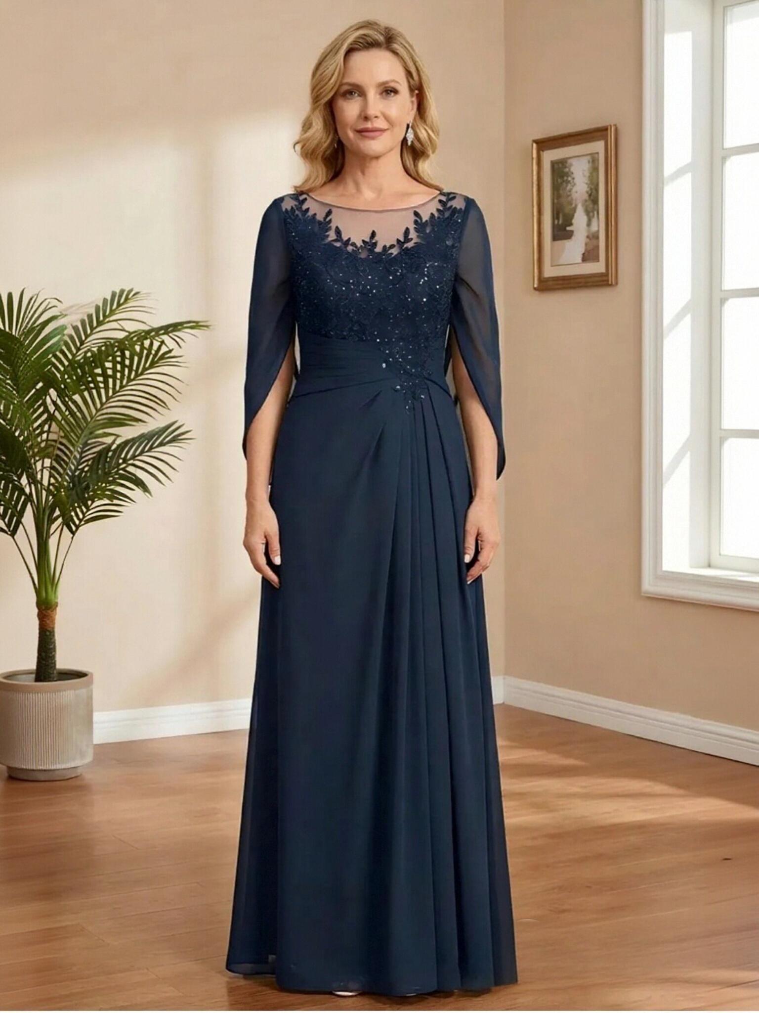 A Line Scoop Neck Chiffon Mother of the Bride Dresses