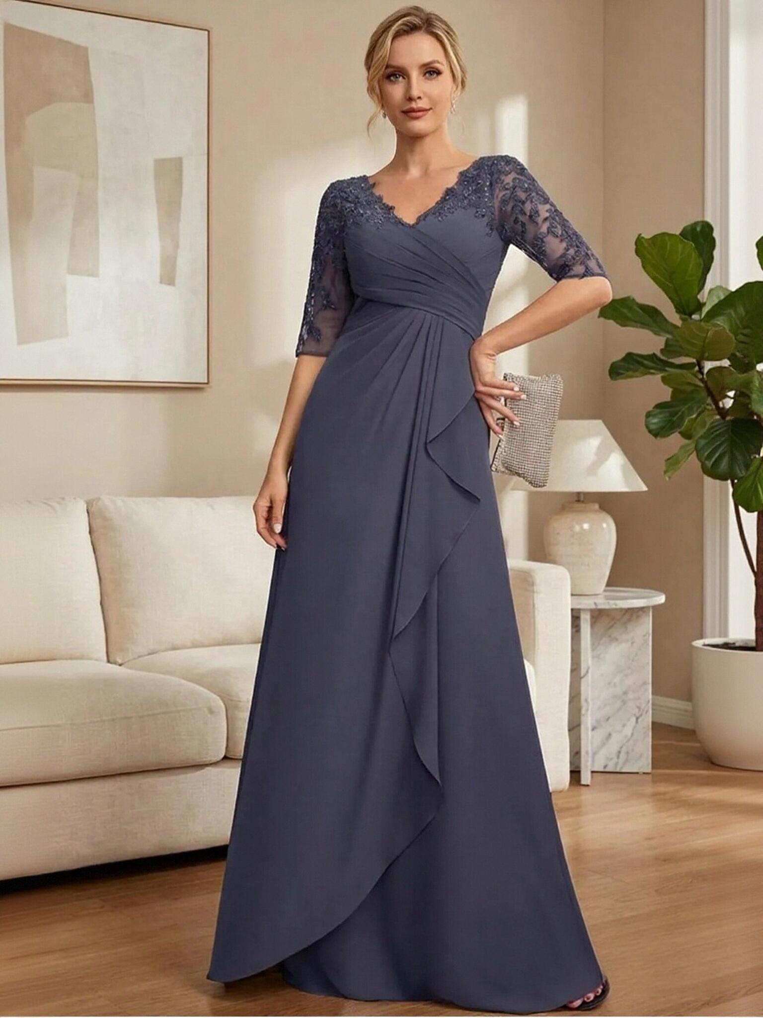 V Neck Half Sleeve Chiffon Mother of the Bride Dresses