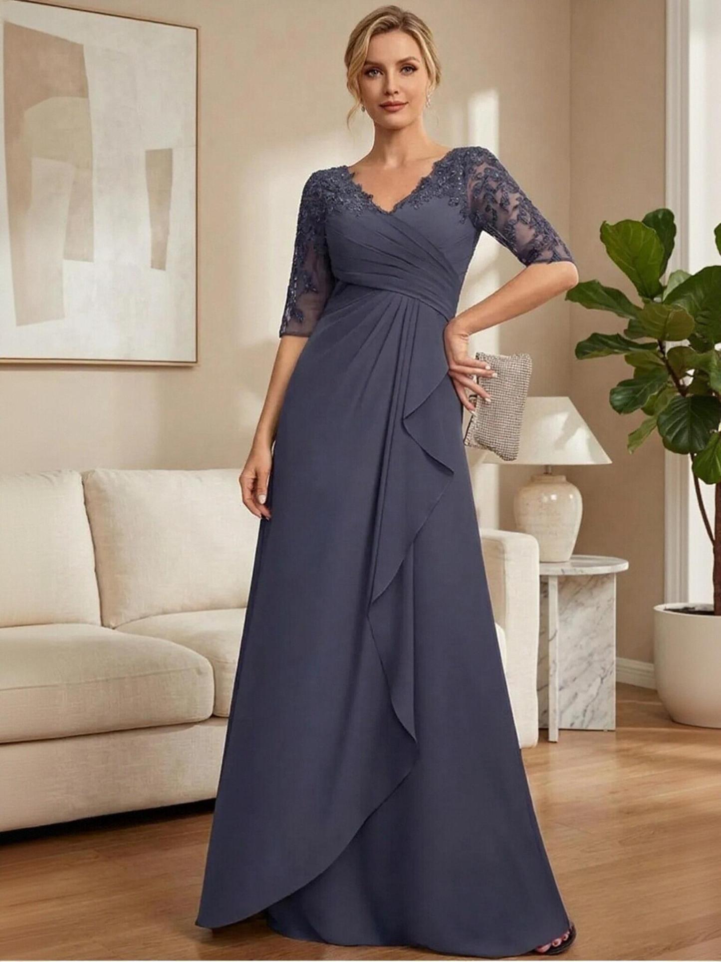 V Neck Half Sleeve Chiffon Mother of the Bride Dresses