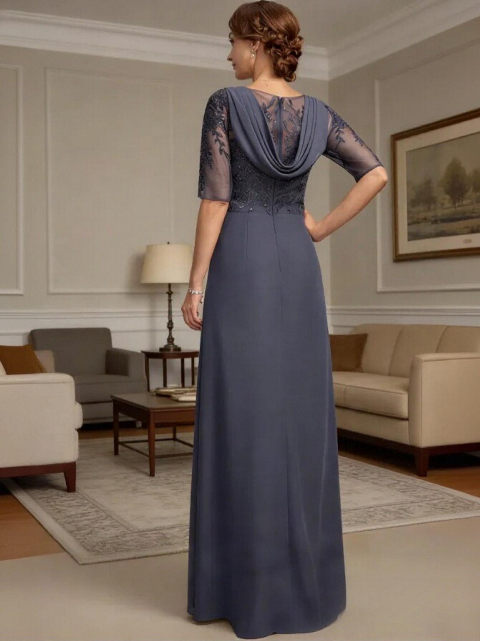 V Neck Half Sleeve Chiffon Mother of the Bride Dresses