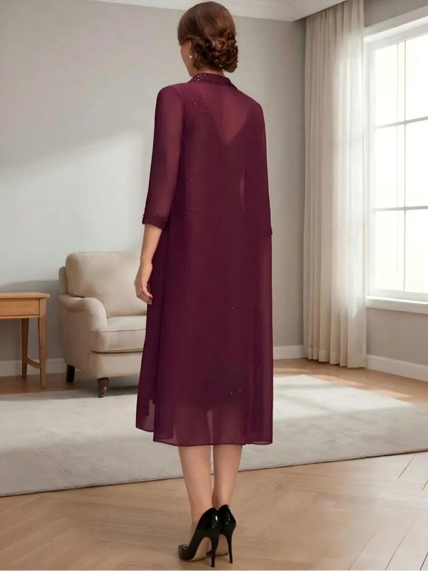 Tea Length Mother of the Bride Dresses with Sequins Jackets