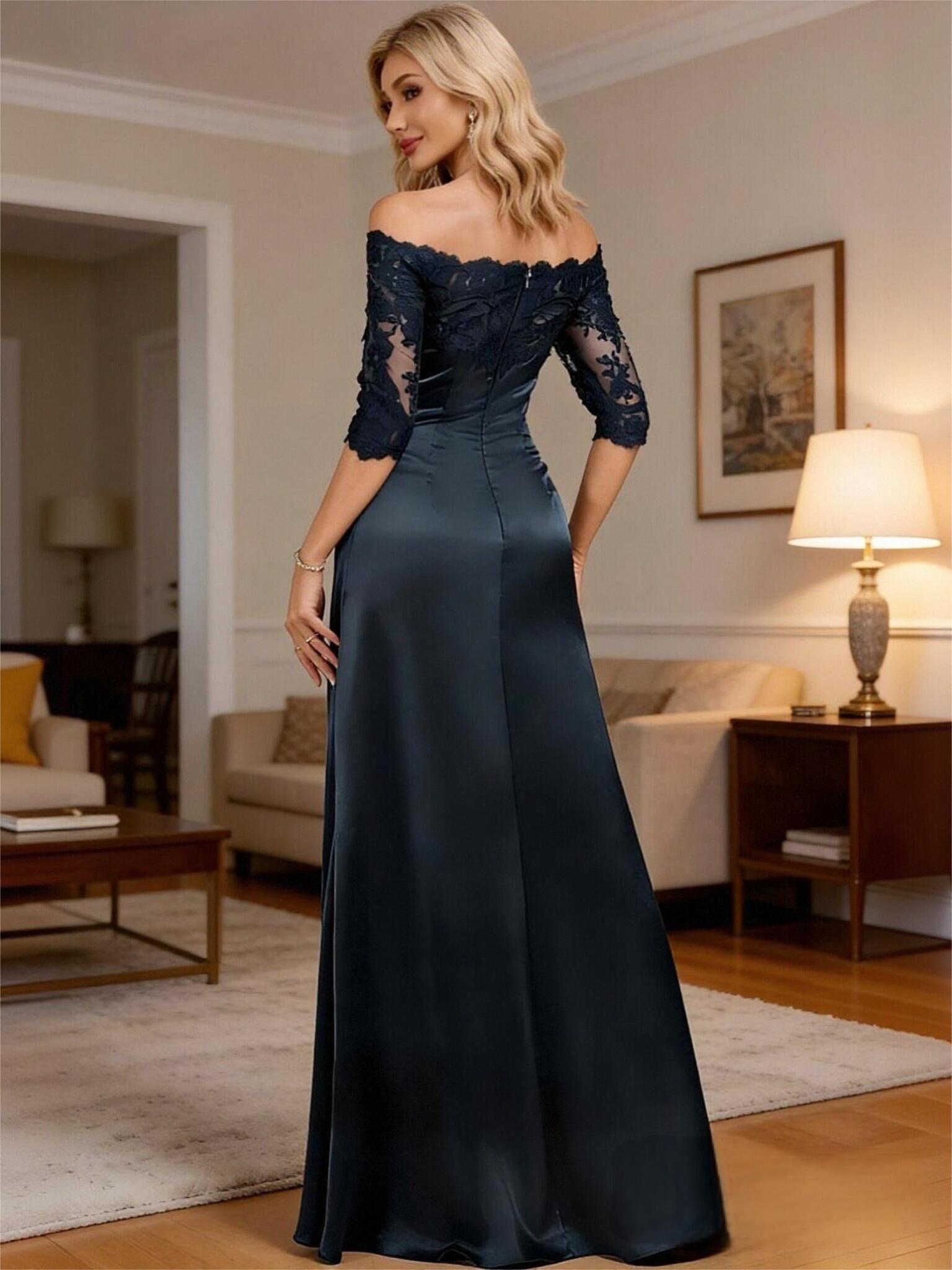 Off Shoulder Pleated Satin Mother of the Bride Dresses Appliques