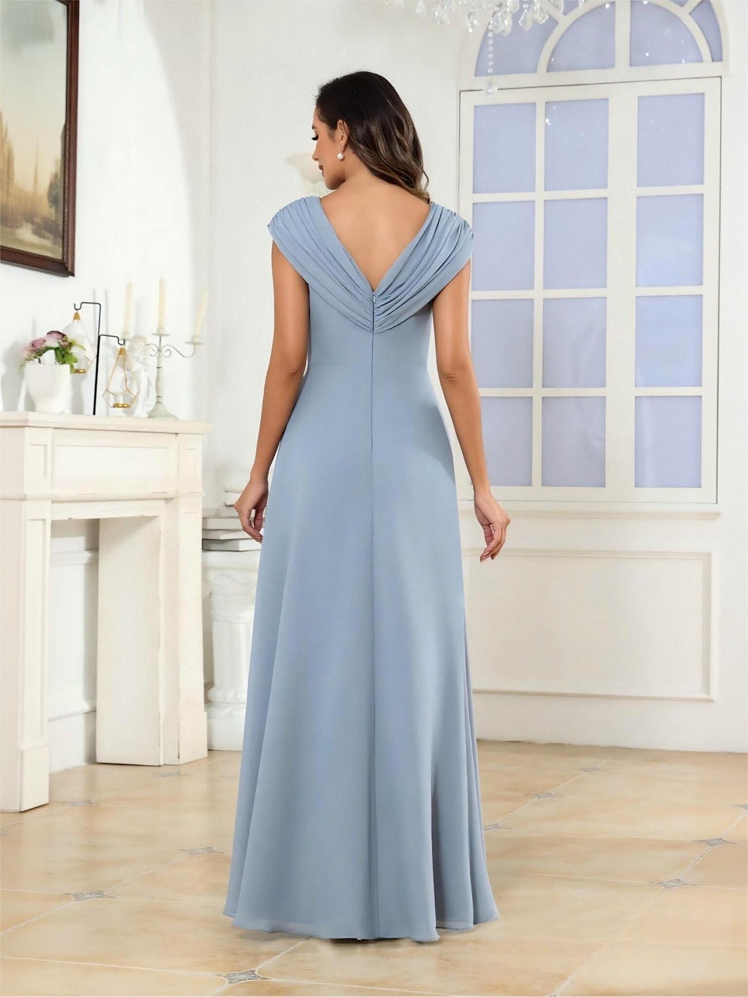 A Line V Neck Pleated Chiffon Mother of the Bride Dresses