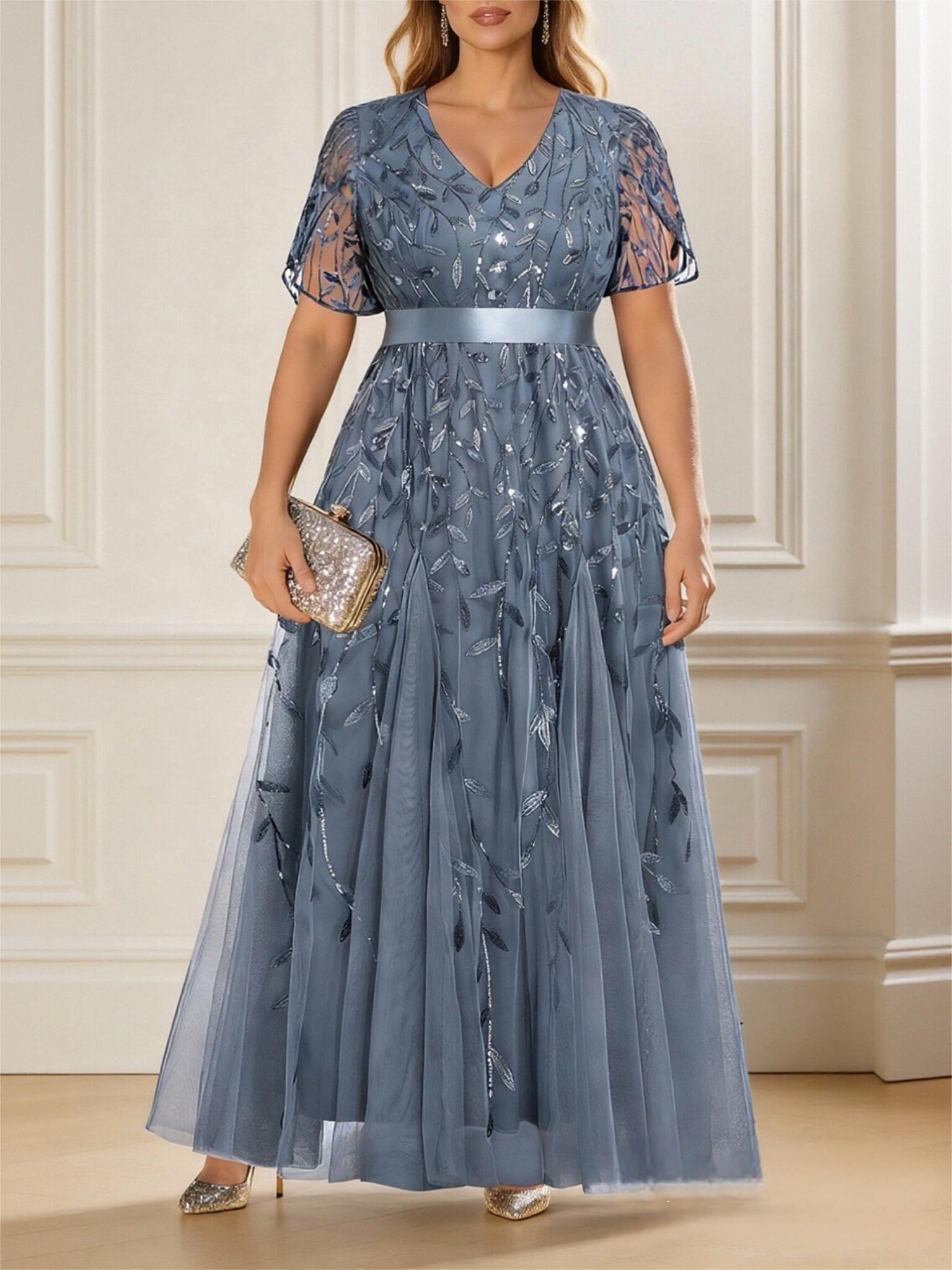 A Line V Neck Short Sleeve Chiffon Mother of the Bride Dresses