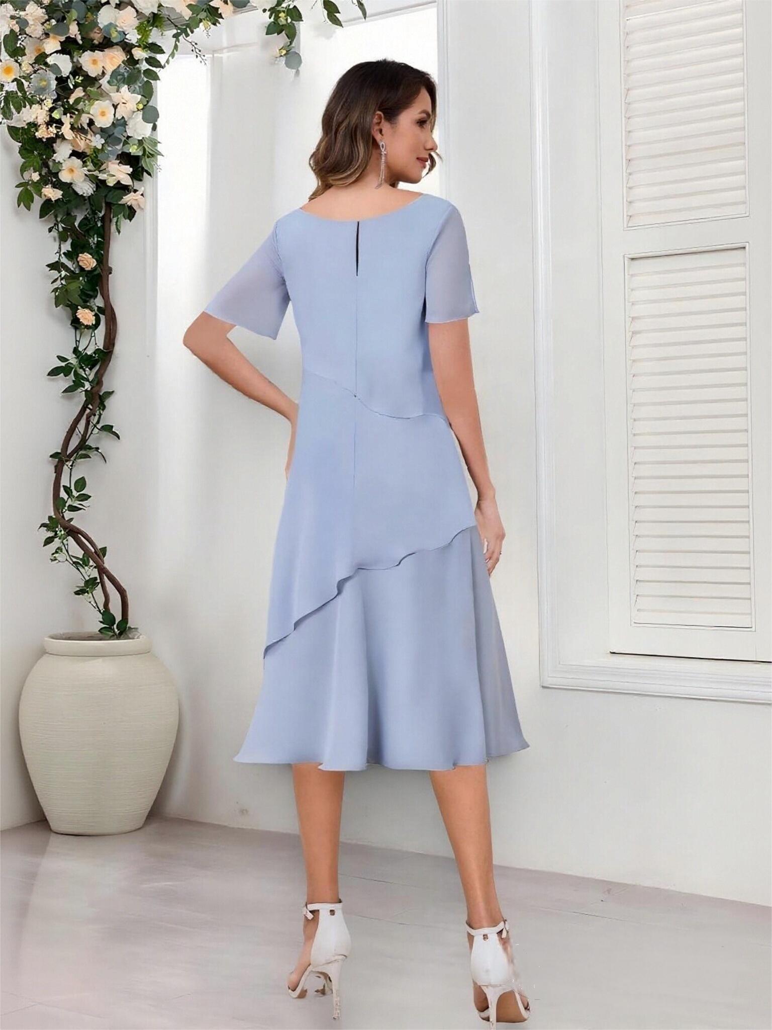 Scoop Neck Short Sleeve Chiffon Mother of the Bride Dresses