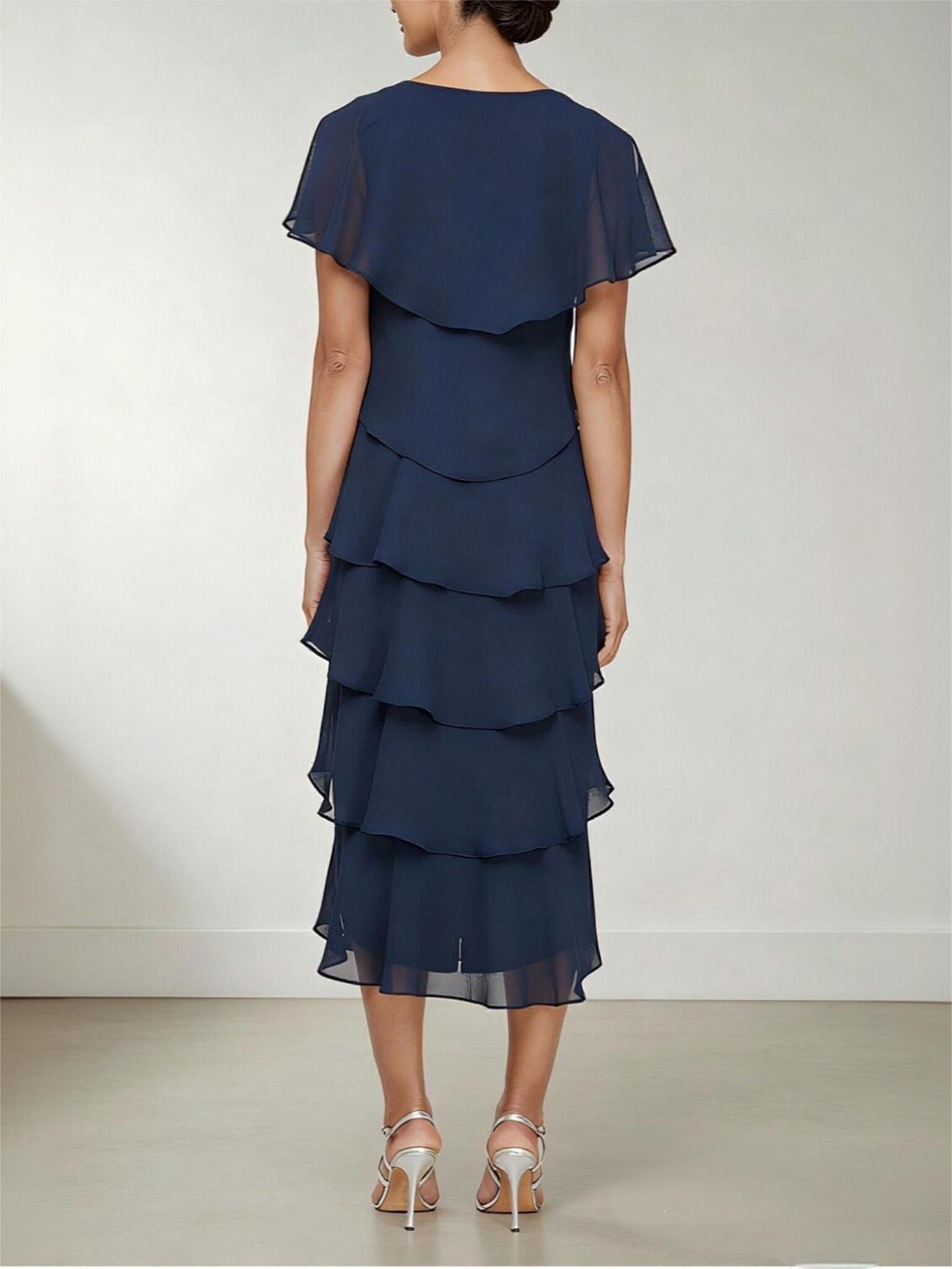 V Neck Tiered Chiffon Mother of the Bride Dresses