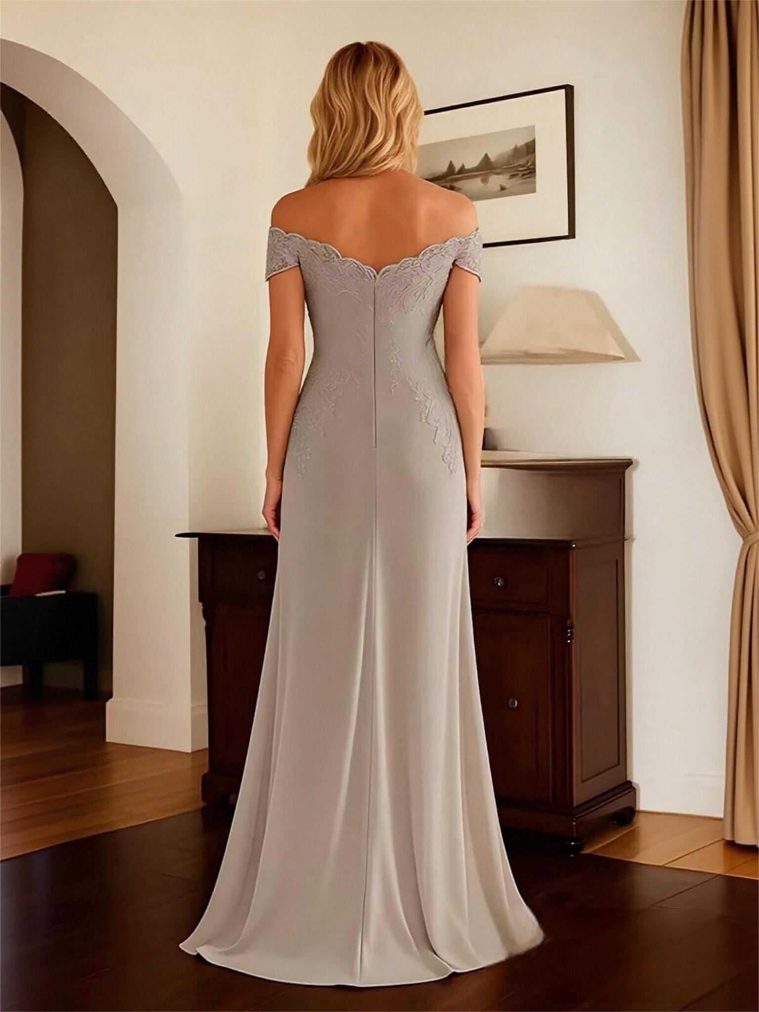 Off Shoulder Appliques Chiffon Mother of the Bride Dresses