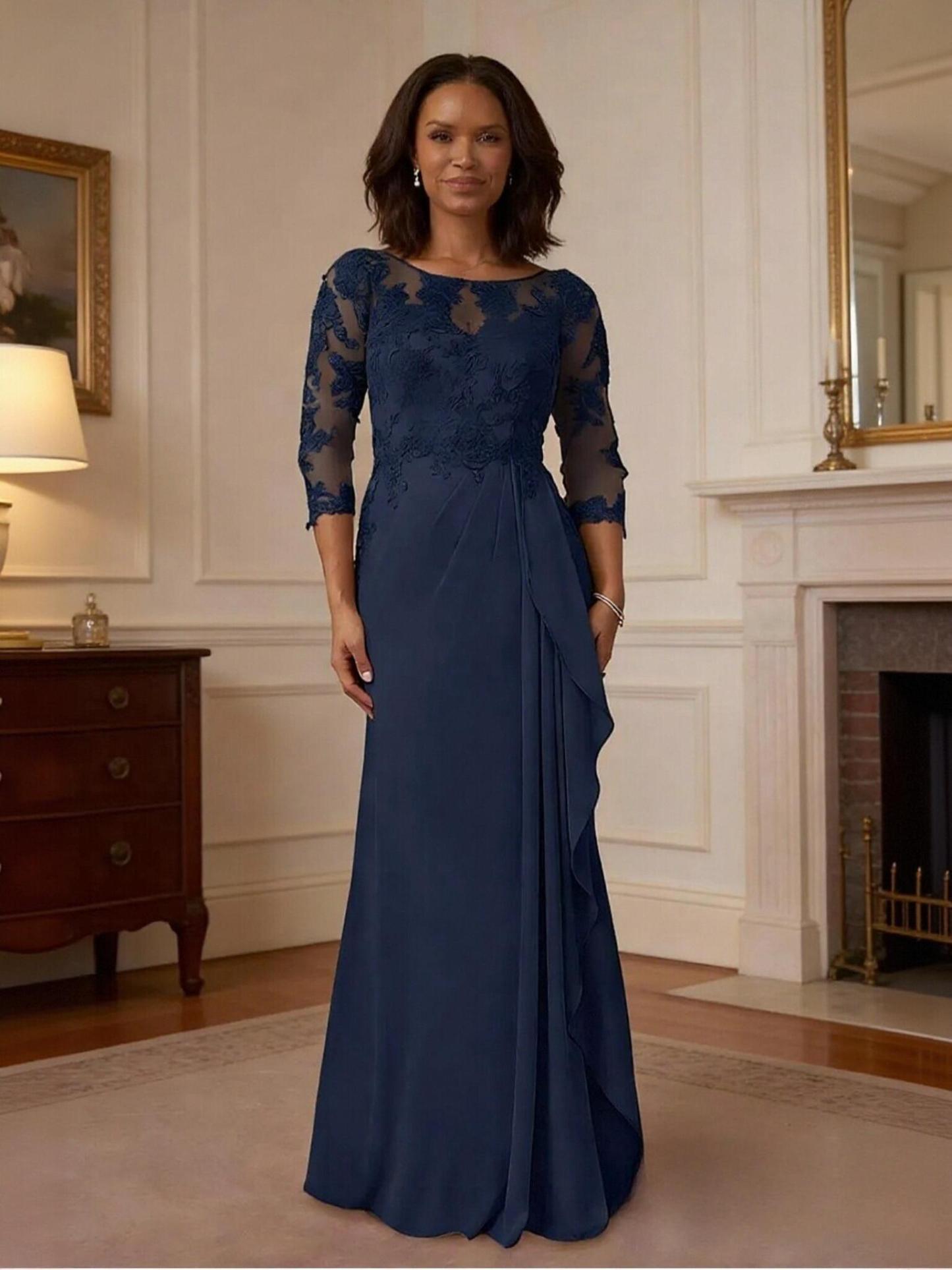 Applique Pleated Chiffon Mother of the Bride Dresses