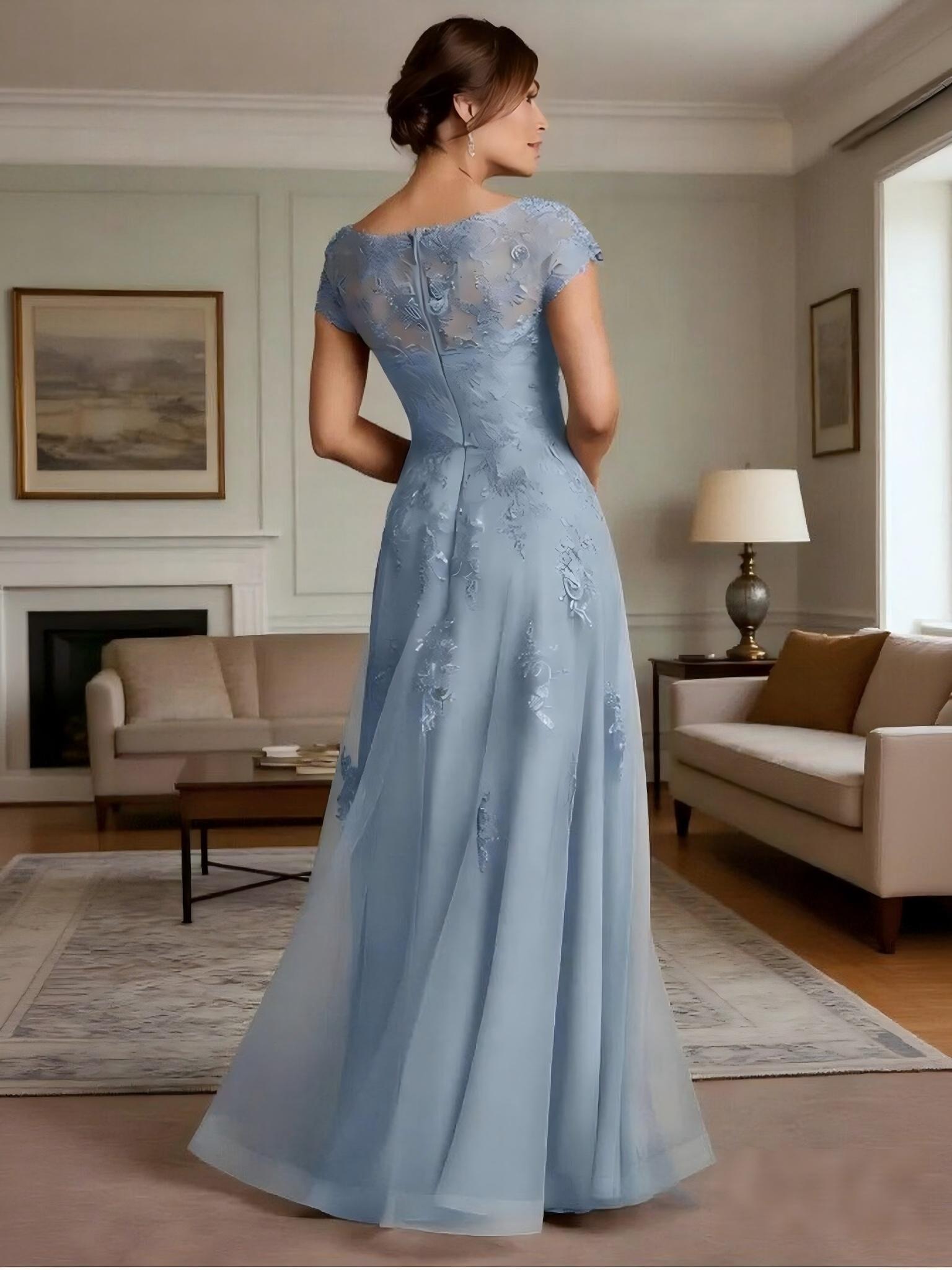 Short Sleeves Appliques Chiffon Mother of the Bride Dresses