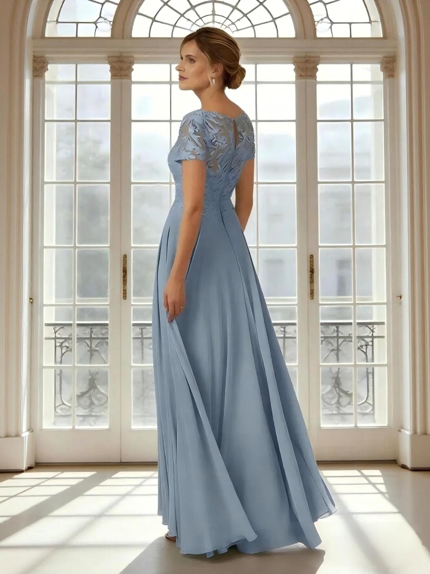 Short Sleeves Chiffon Mother of the Bride Dresses Appliques