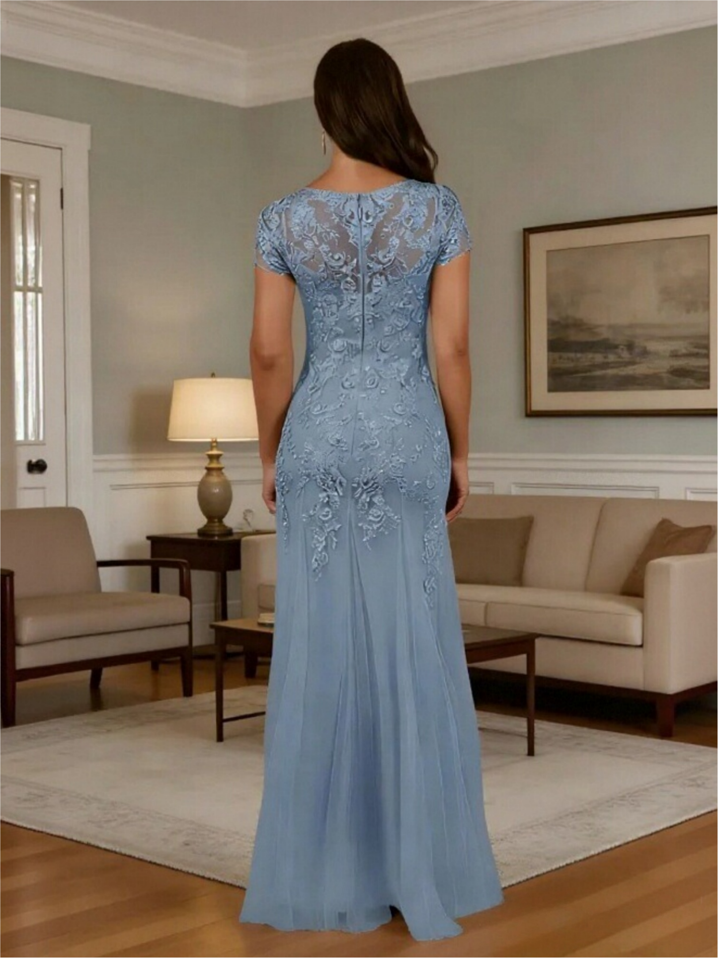 Short Sleeves Appliques Chiffon Mother of the Bride Dresses