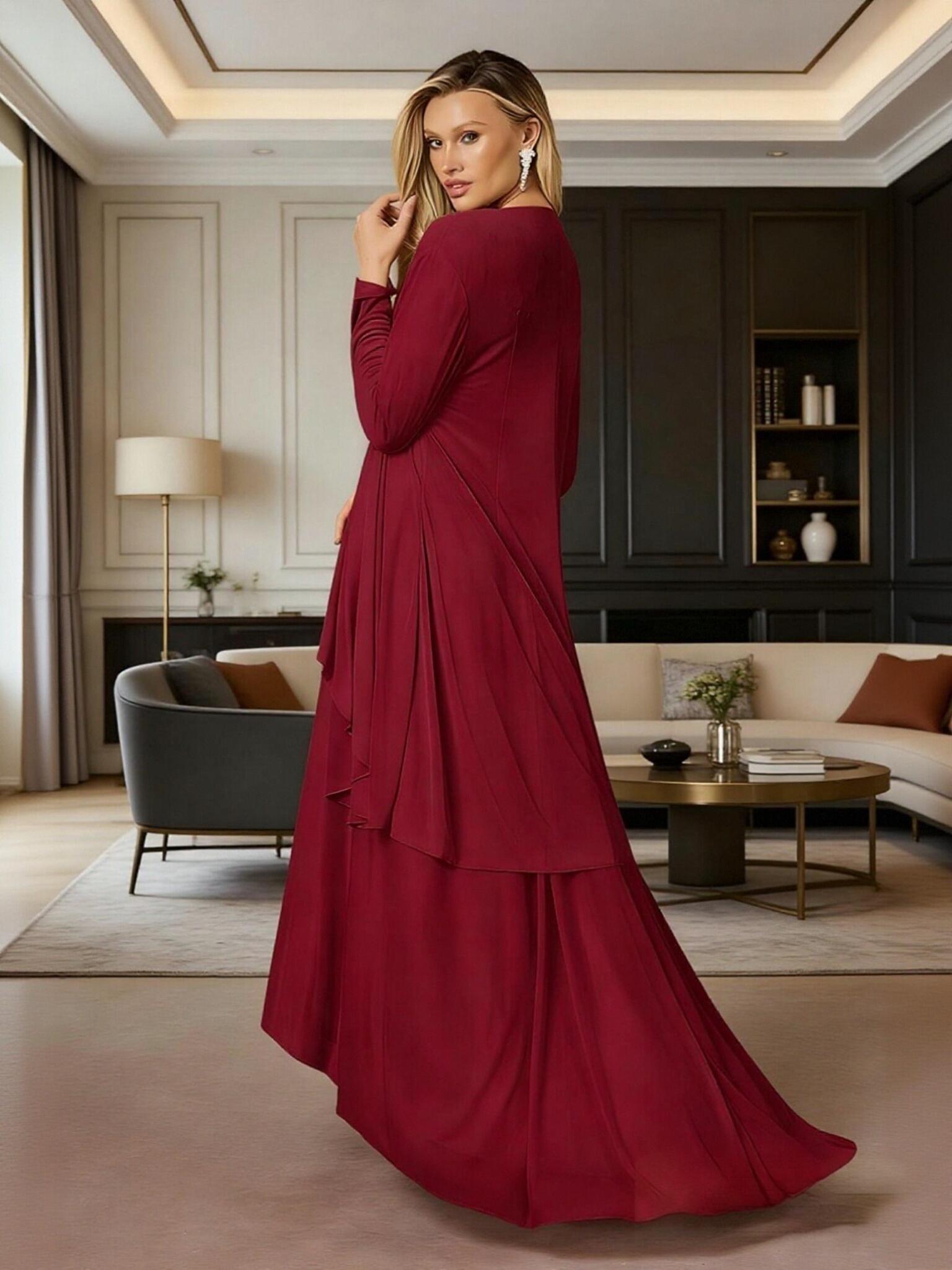 2 Pieces Beaded Pleated Chiffon Mother of the Bride Dresses