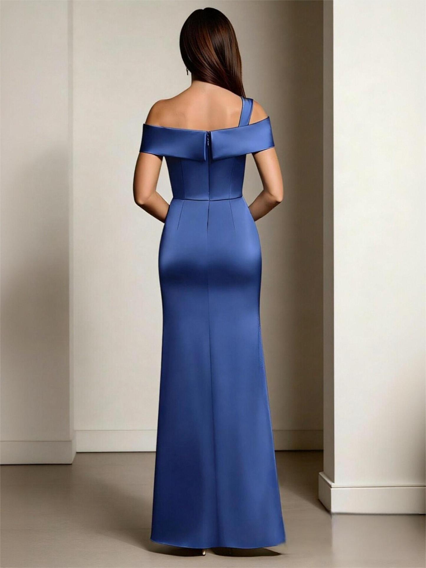 Off Shoulder Beaded Satin Mother of the Bride Dresses