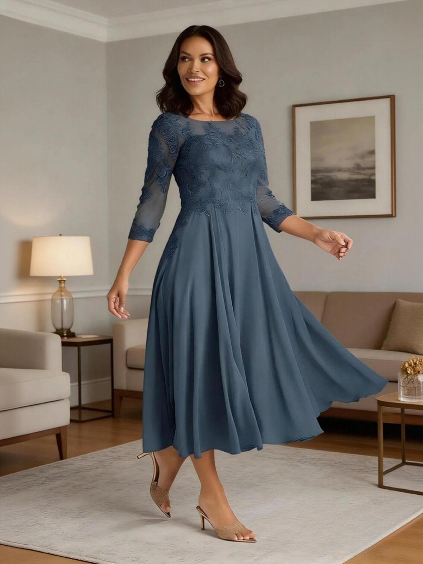 A Line Pleated Chiffon Mother of the Bride Dresses Appliques