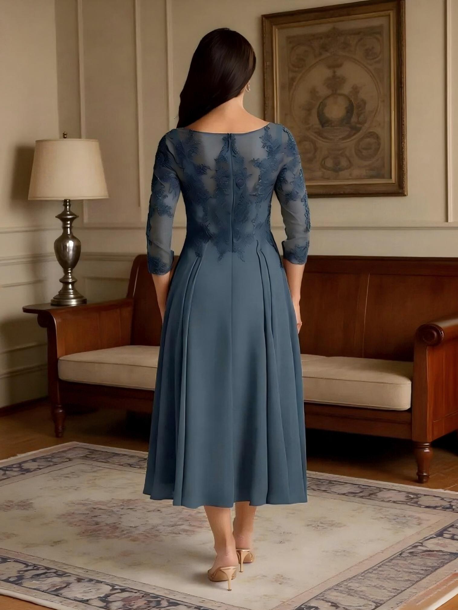 A Line Pleated Chiffon Mother of the Bride Dresses Appliques