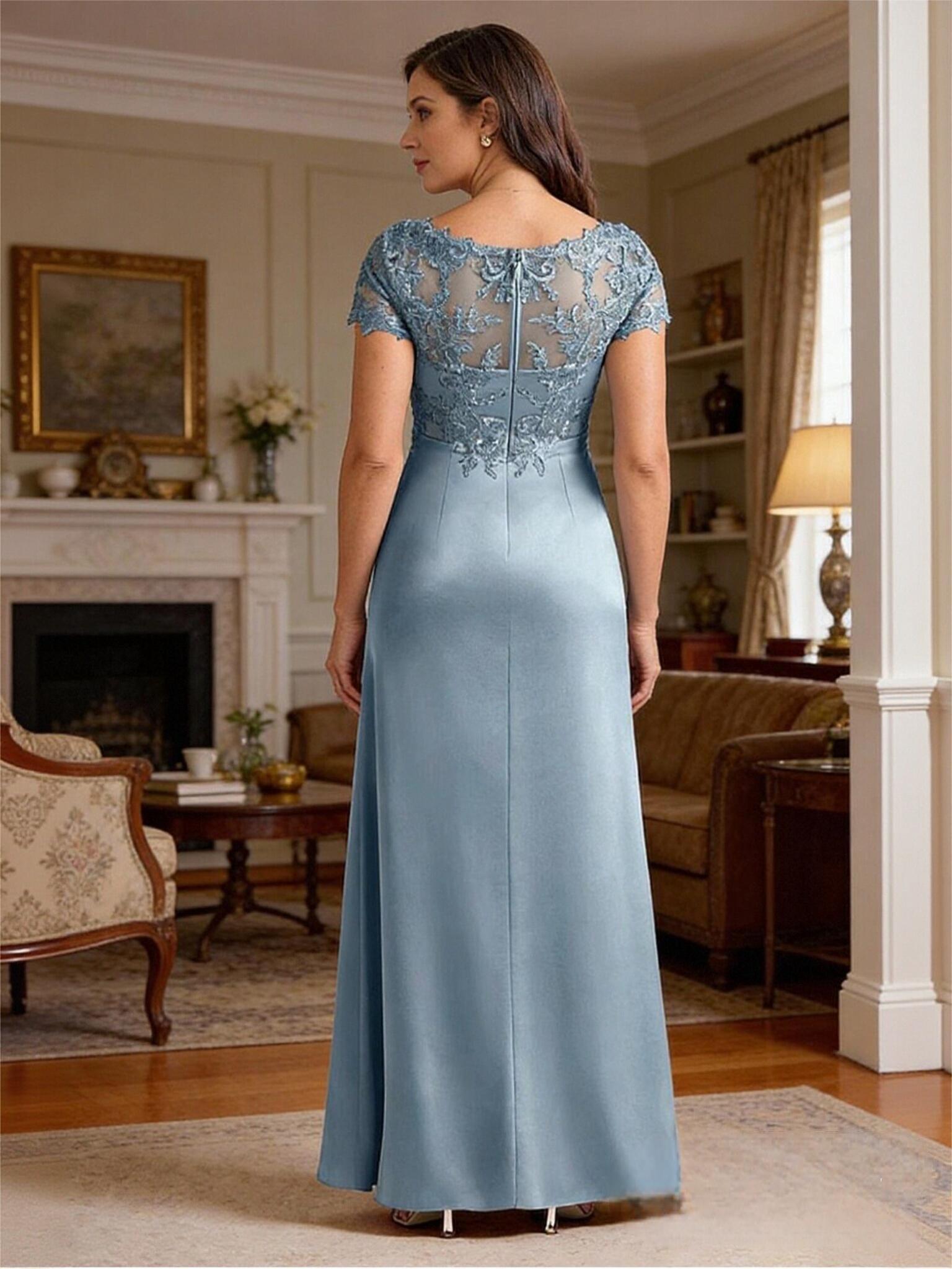 V Neck A Line Appliques Satin Mother of the Bride Dresses