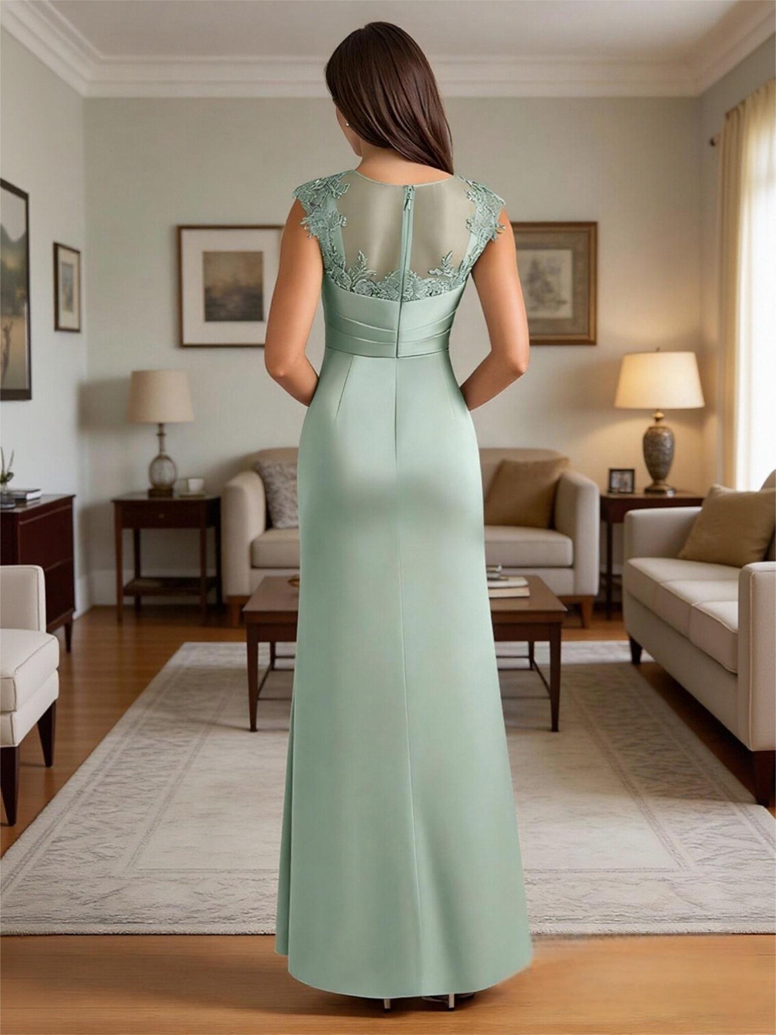 Scoop Neck Appliques Satin Mother of the Bride Dresses