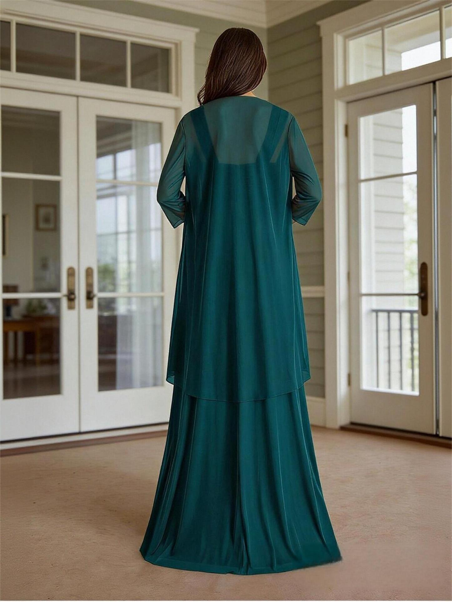 2 Pieces Pleated A Line Chiffon Mother of the Bride Dresses