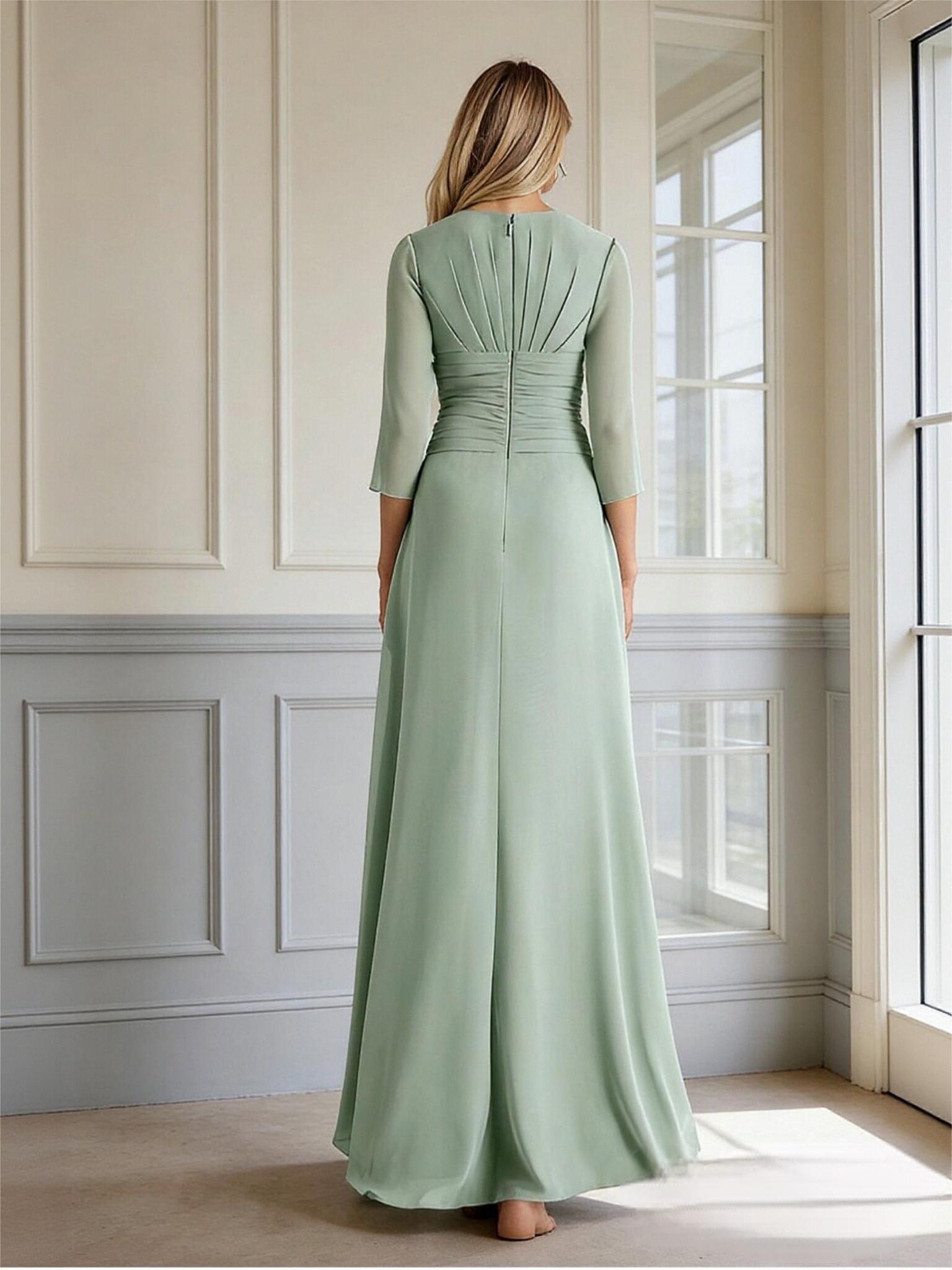 V Neck Pleated Chiffon Mother of the Bride Dresses