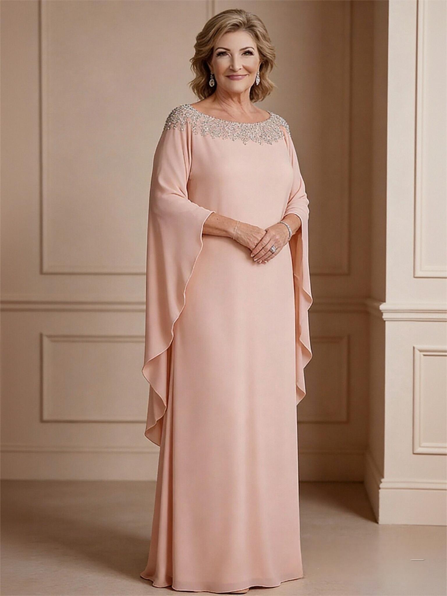 Cape Sleeves Chiffon Mother of the Bride Dresses