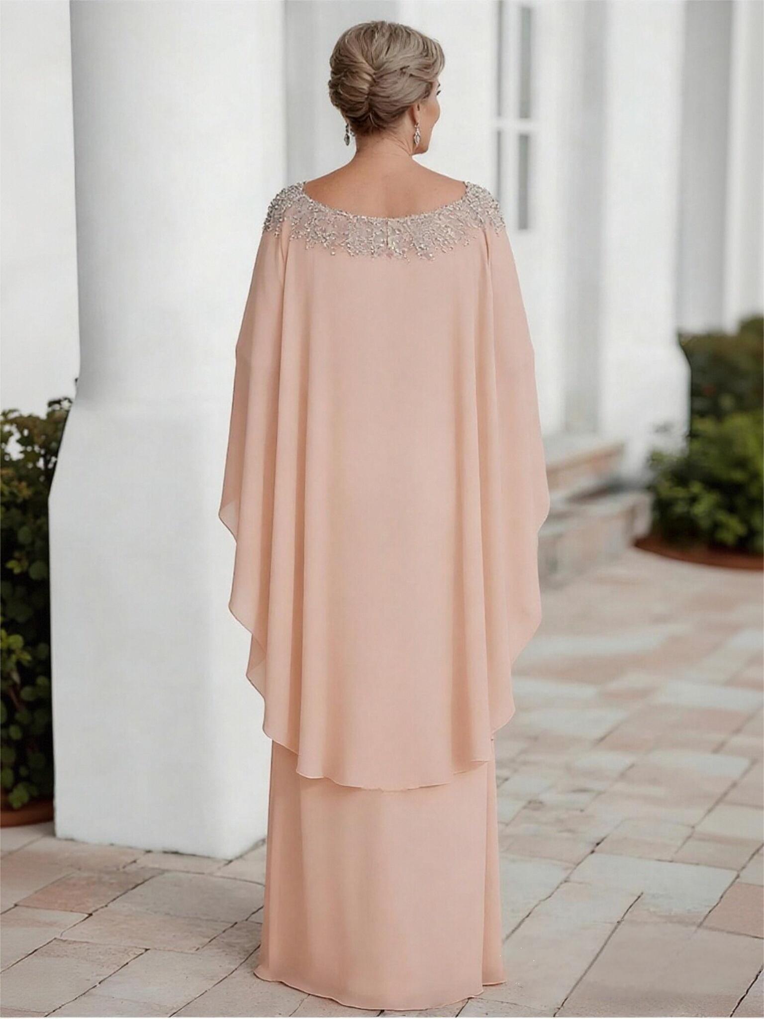 Cape Sleeves Chiffon Mother of the Bride Dresses