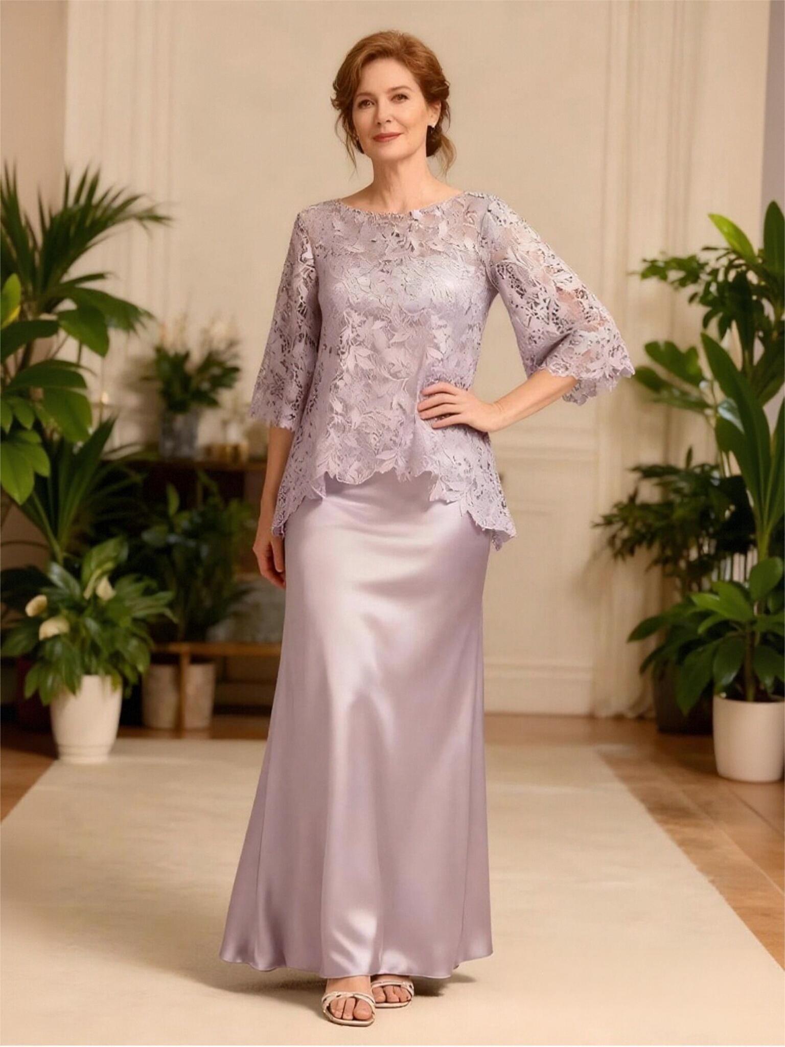 Scoop Neck Appliques Satin Mother of the Bride Dresses