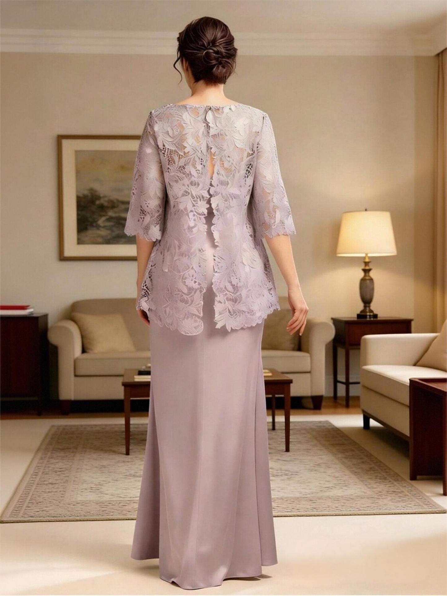 Scoop Neck Appliques Satin Mother of the Bride Dresses