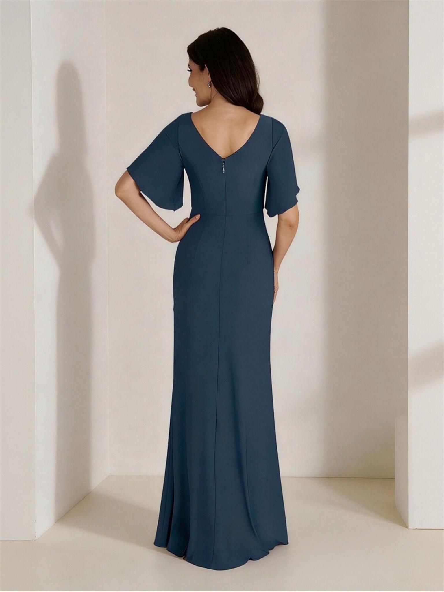 Short Sleeves Pleated Chiffon Mother of the Bride Dresses