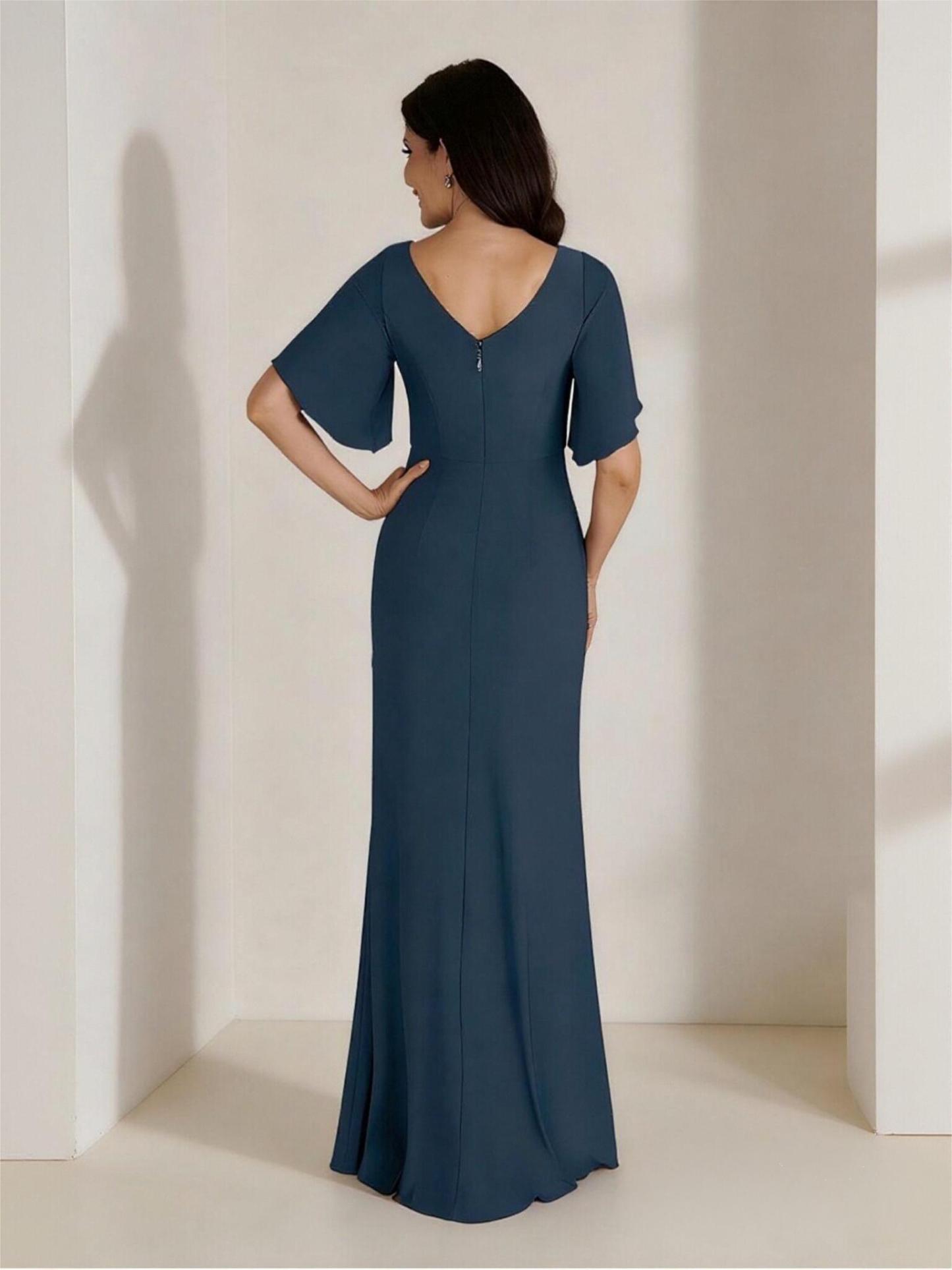 Short Sleeves Pleated Chiffon Mother of the Bride Dresses