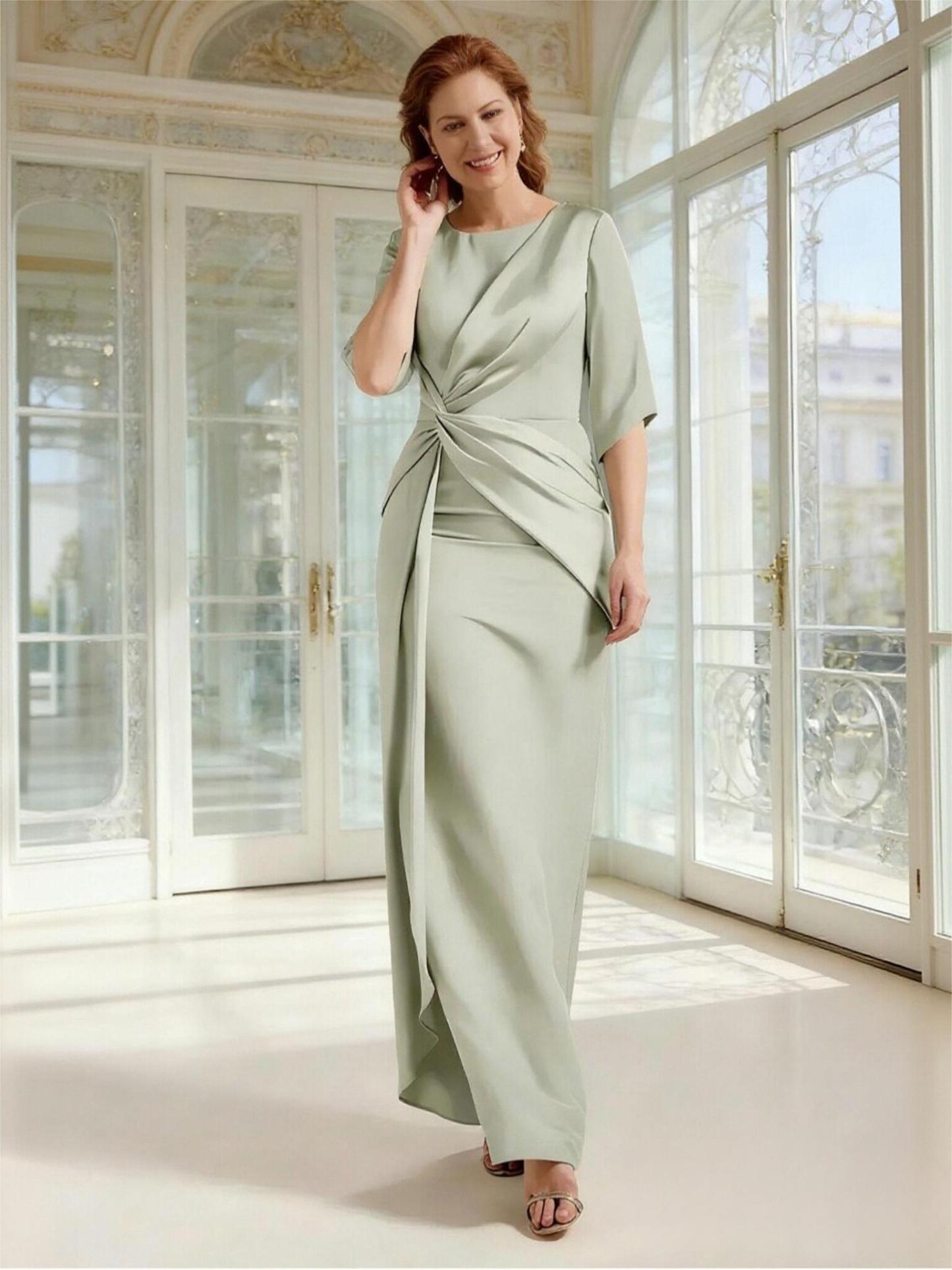 Scoop Neck Pleated Satin Mother of the Bride Dresses