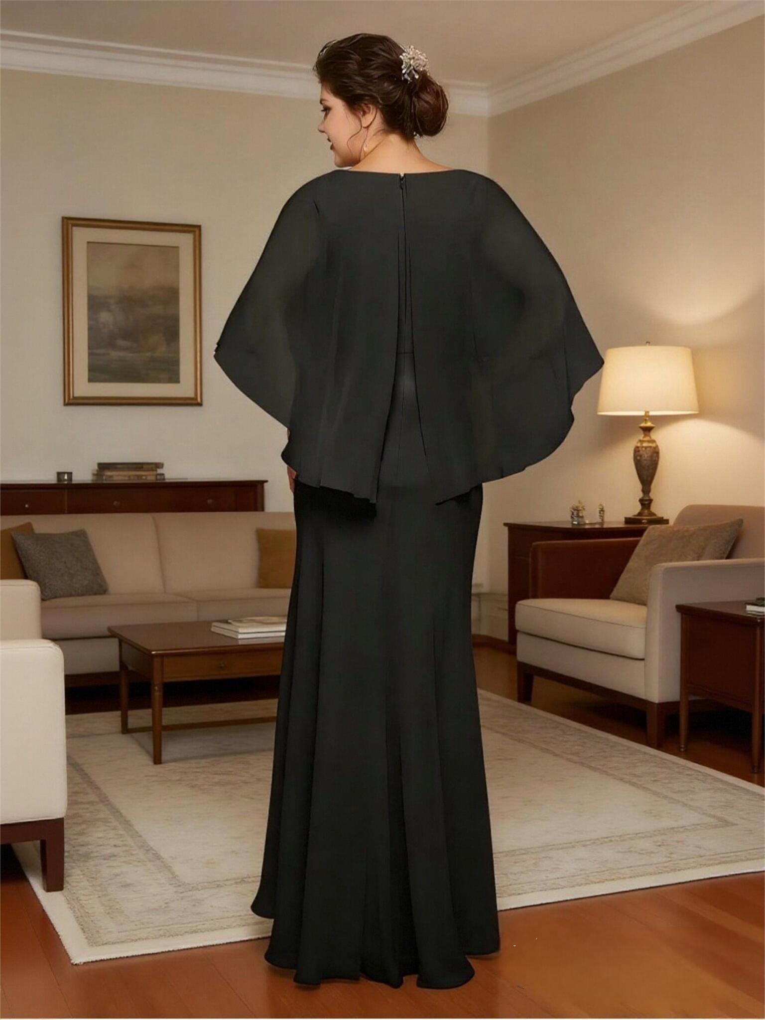 Cape Sleeves Chiffon Mother of the Bride Dresses