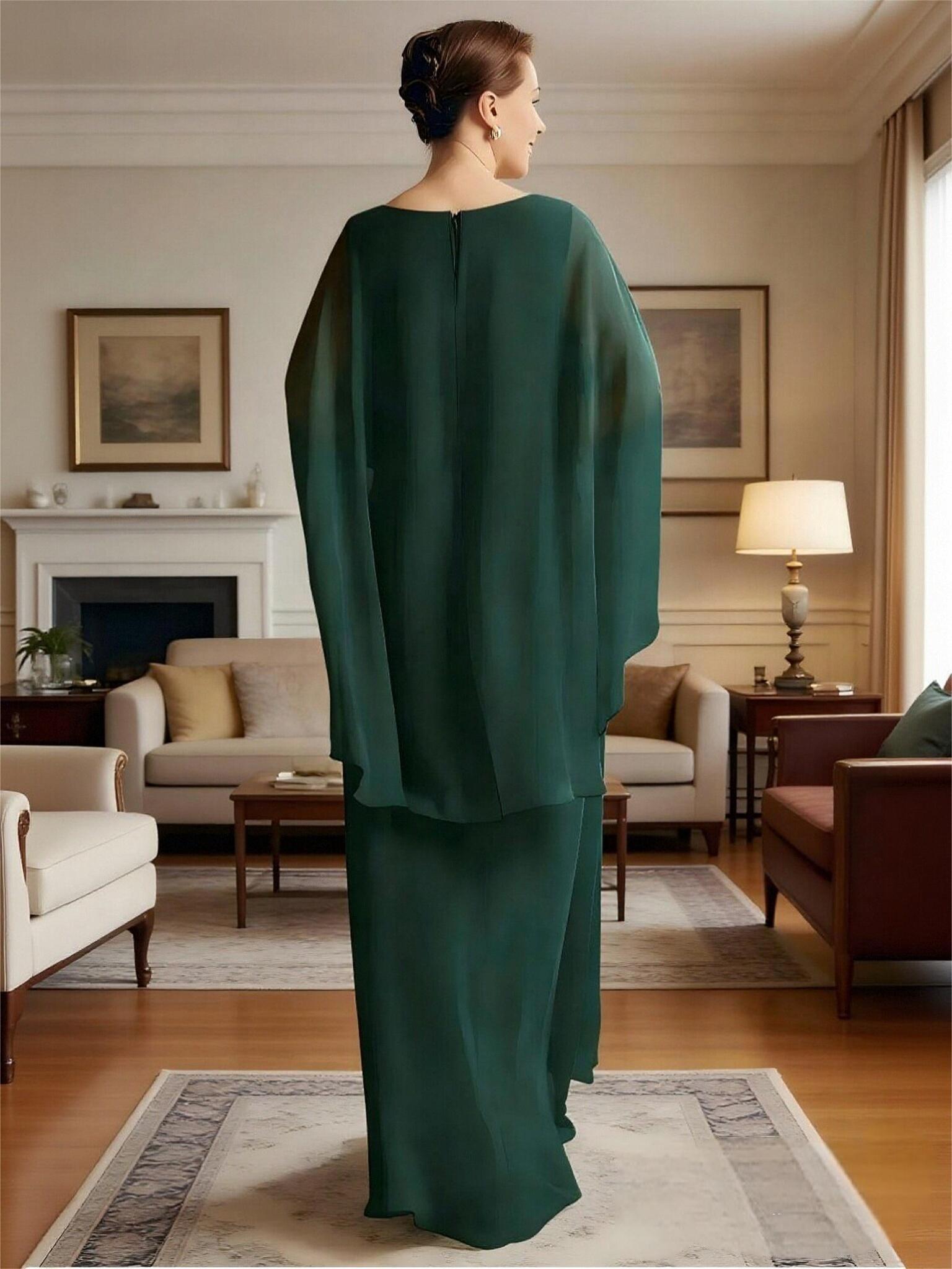 Cape Sleeves Chiffon Mother of the Bride Dresses