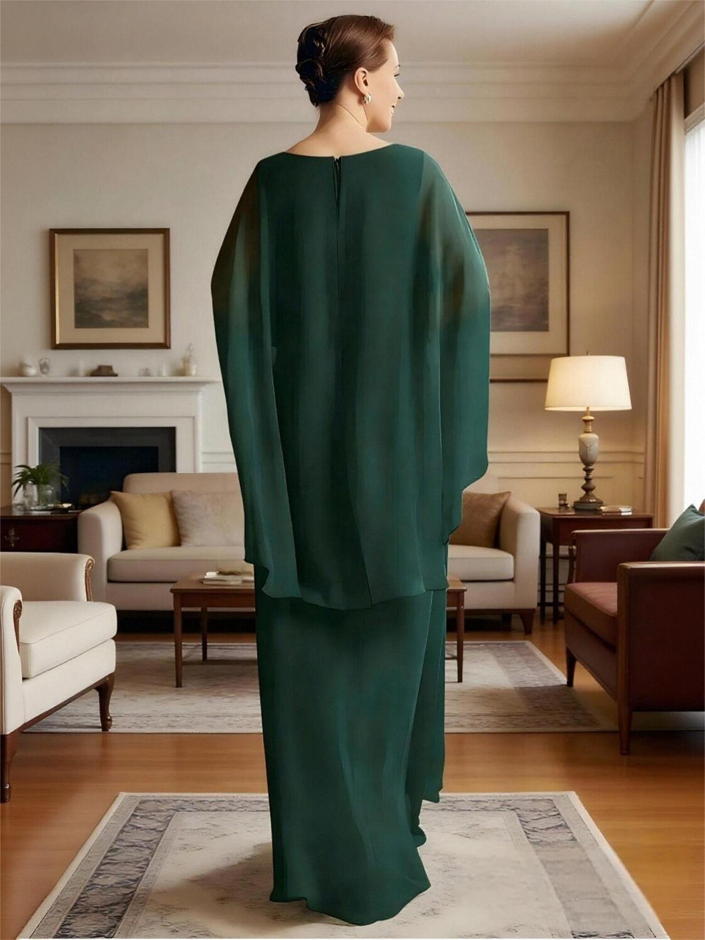 Cape Sleeves Chiffon Mother of the Bride Dresses