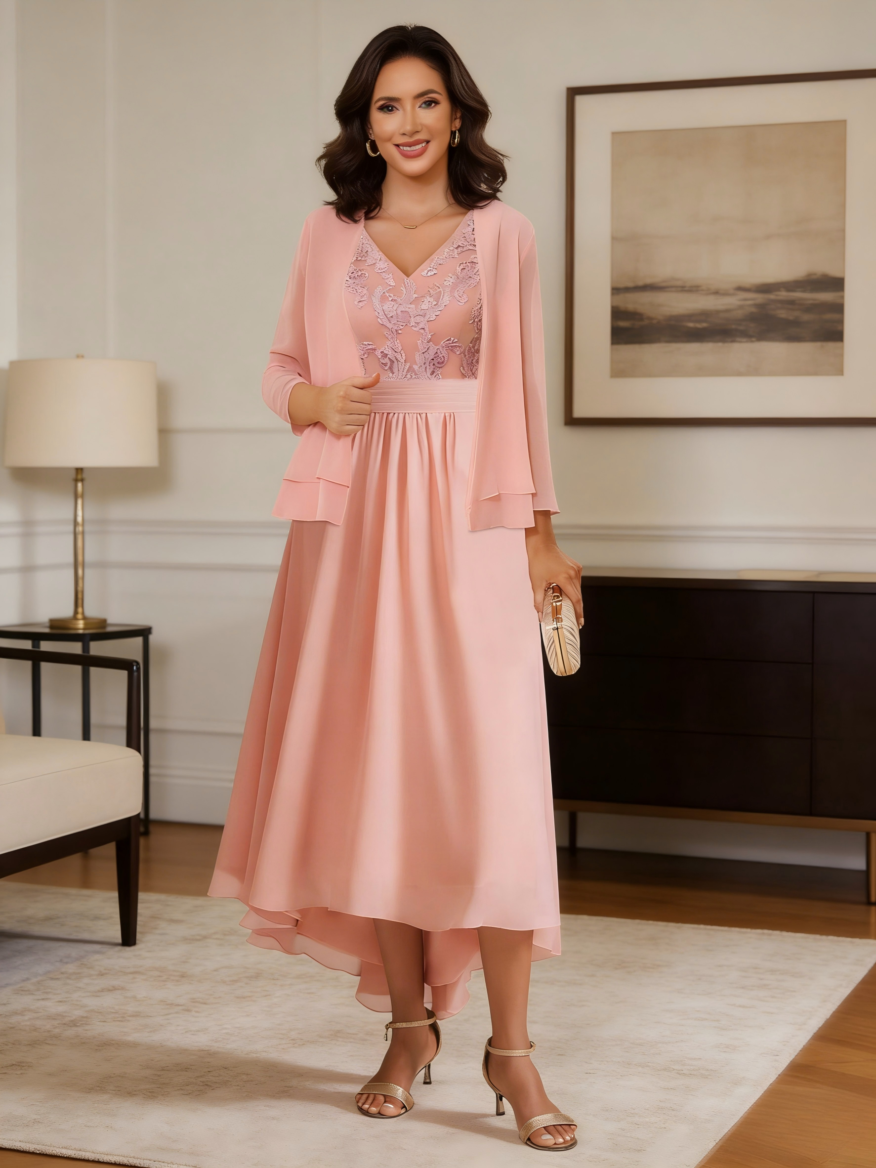 2 Pieces V Neck Chiffon Mother of the Bride Dresses