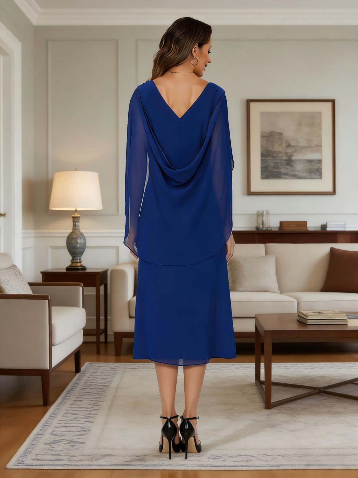 Scoop Neck Cape Sleeves Chiffon Mother of the Bride Dresses